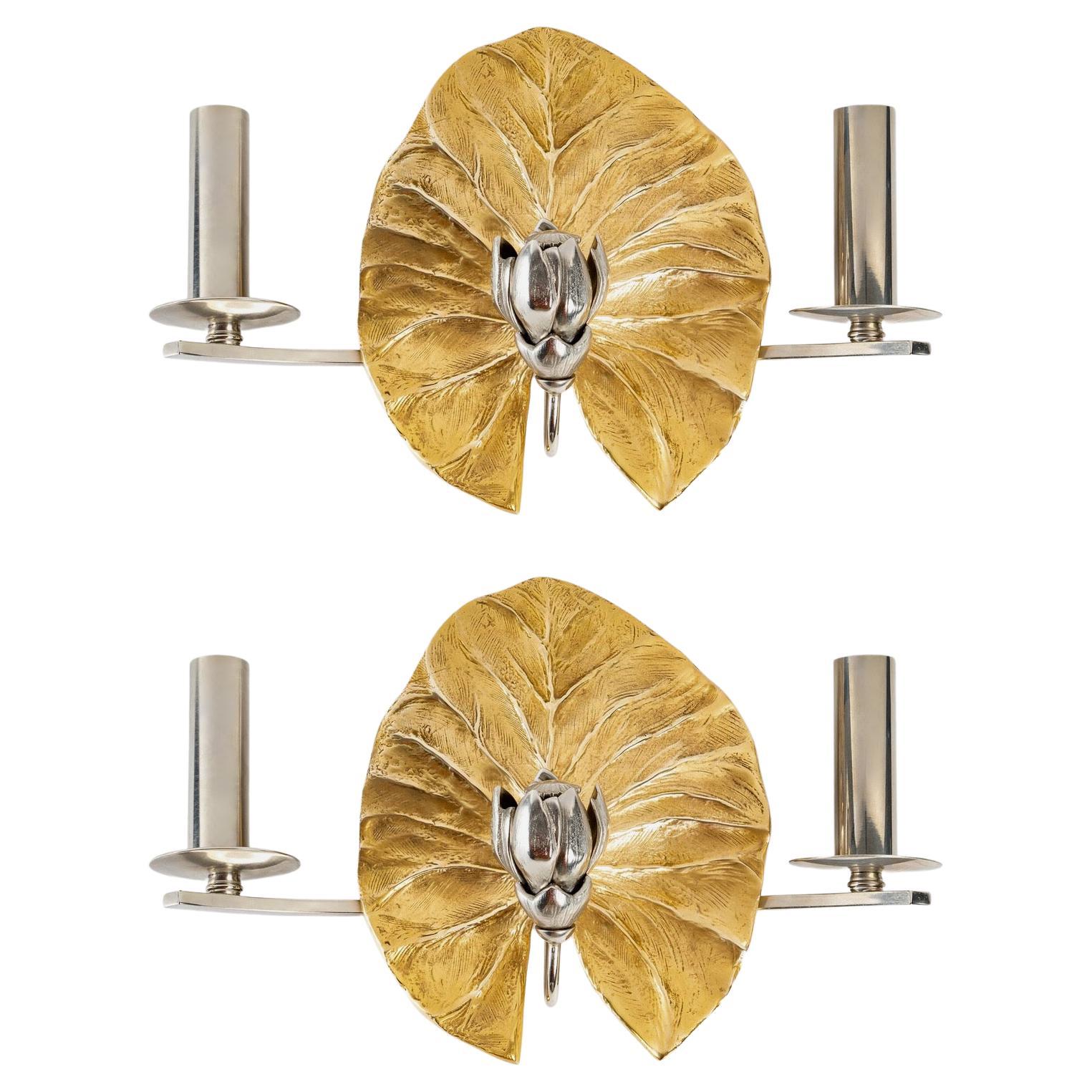 1970 Pair of Sconces "Waterlily " Signed by Chrystiane Charles