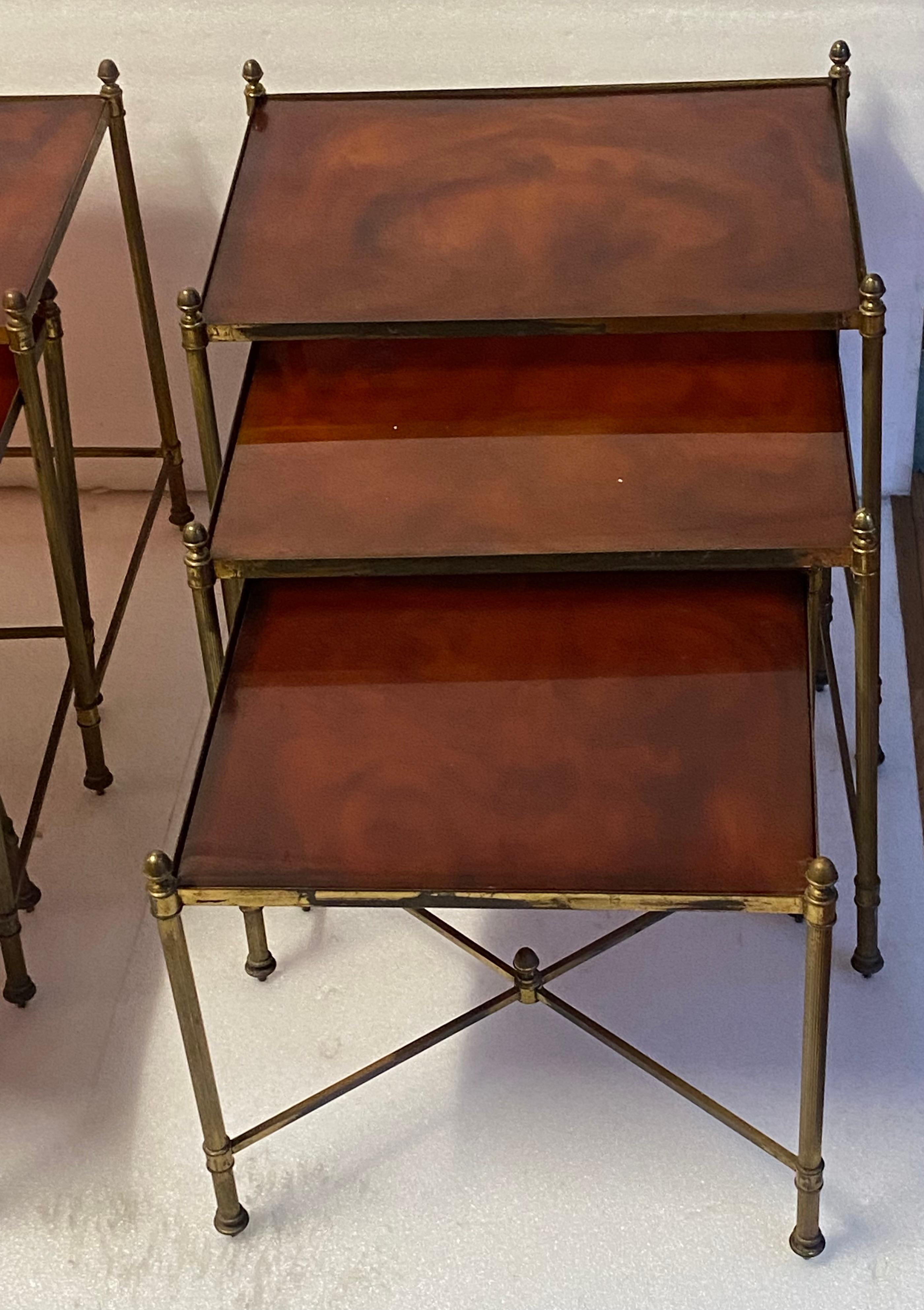 Napoleon III 1970 ‘Pair Of Series Of 3 Nesting Tables Maison Baguès In Gilt Bronze, Bakelite