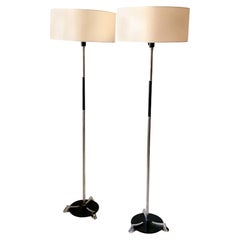 1970 Pair of Spanish Floor Lamps Chromed and Lacquered Metal
