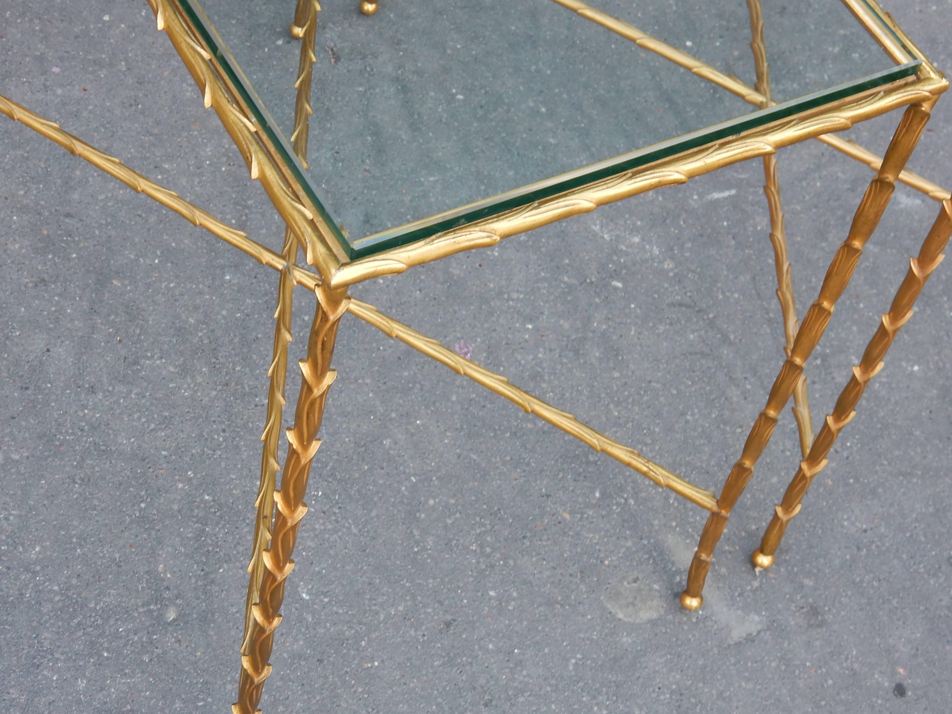 Neoclassical 1970 Pair of Tables in Gilted Bronze in the Style of Maison Charles