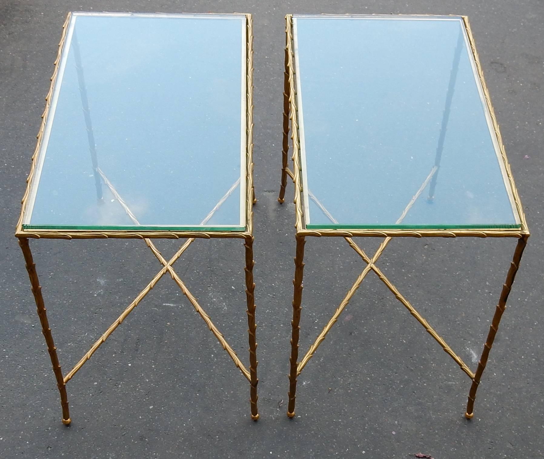 French 1970 Pair of Tables in Gilted Bronze in the Style of Maison Charles