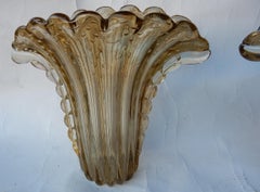 1970 Pair of Vases, Murano Crystal Smoked and Gold, Signed Toso