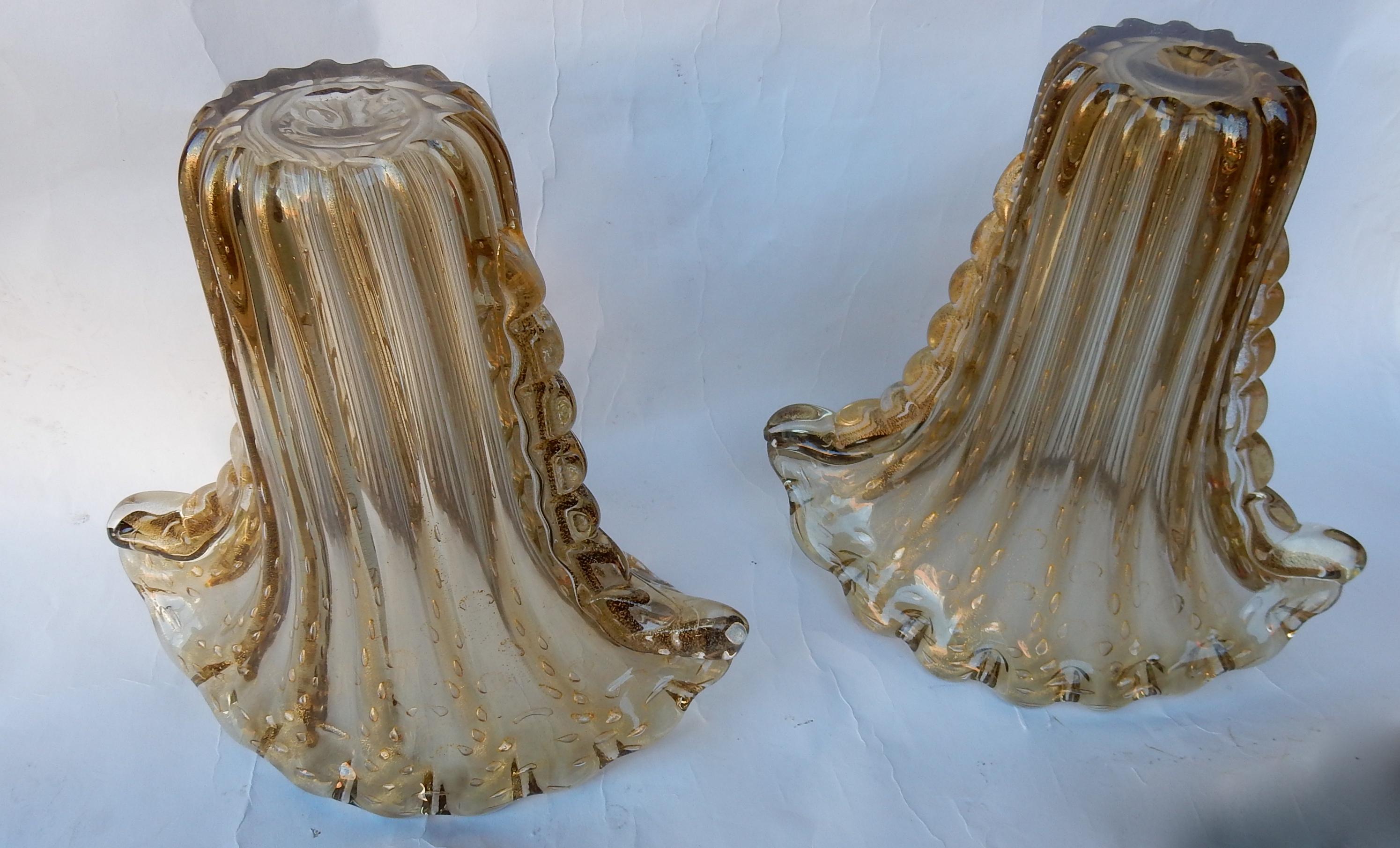Mid-20th Century 1970 Pair of Vases, Murano Crystal Smoked and Gold, Signed Toso