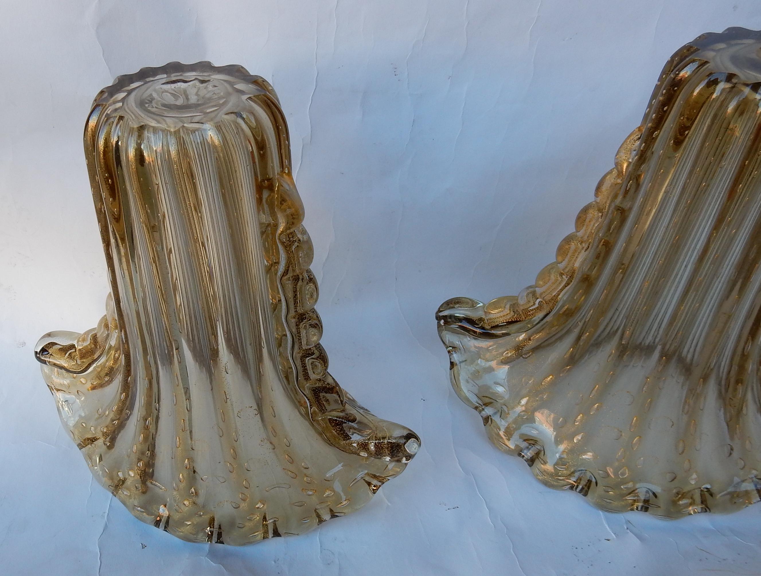 1970 Pair of Vases, Murano Crystal Smoked and Gold, Signed Toso 1