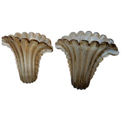 Paire de vases en cristal de Murano fumé et or, signés Toso, 1970