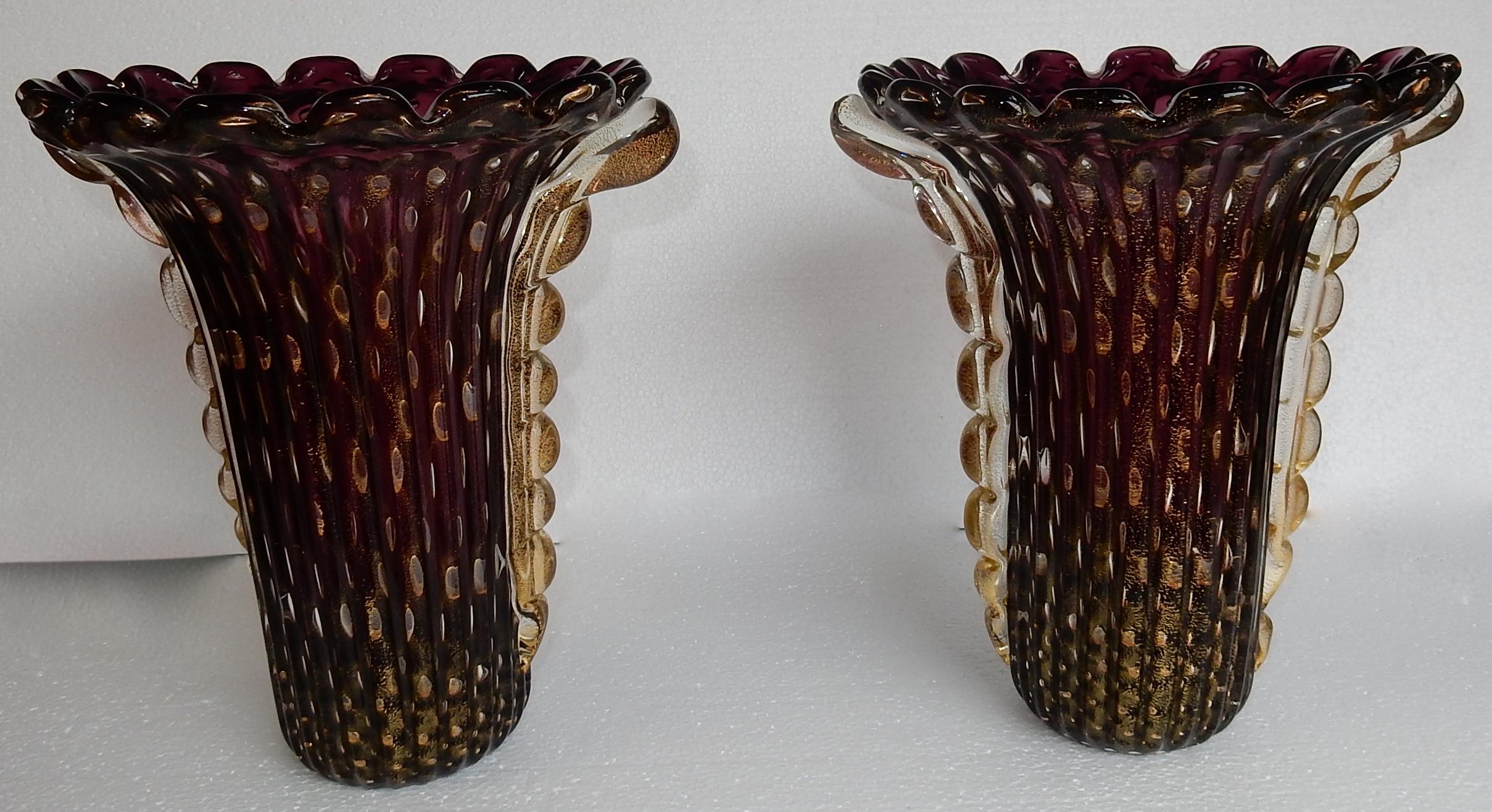 1970 Paar Vasen, Murano-Kristall Violine und Gold, signiert Toso Murano im Angebot 2