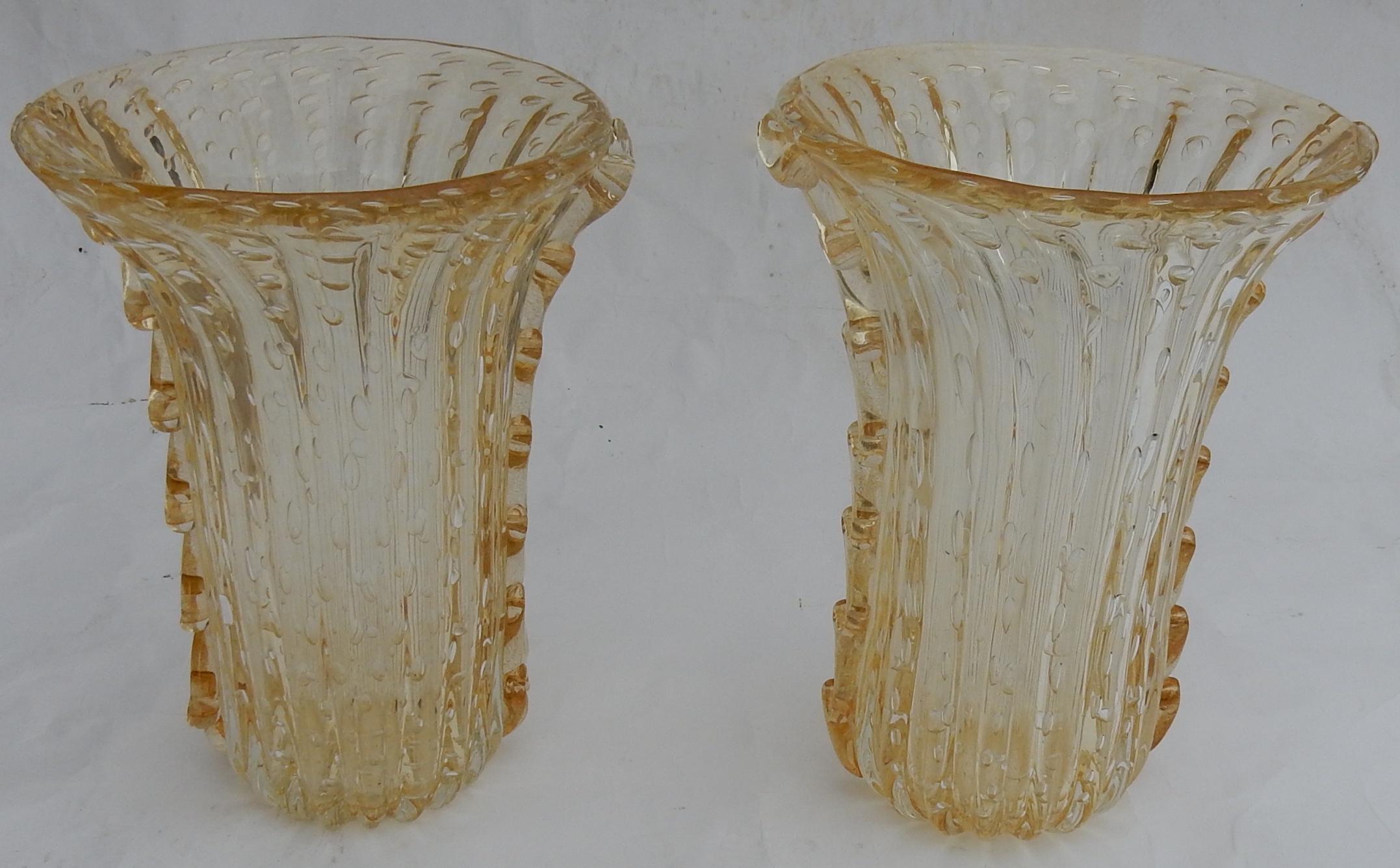 Late 20th Century 1970 ‘Pair of Vases or Similar, Murano Crystal and Gold, Signed Murano Toso