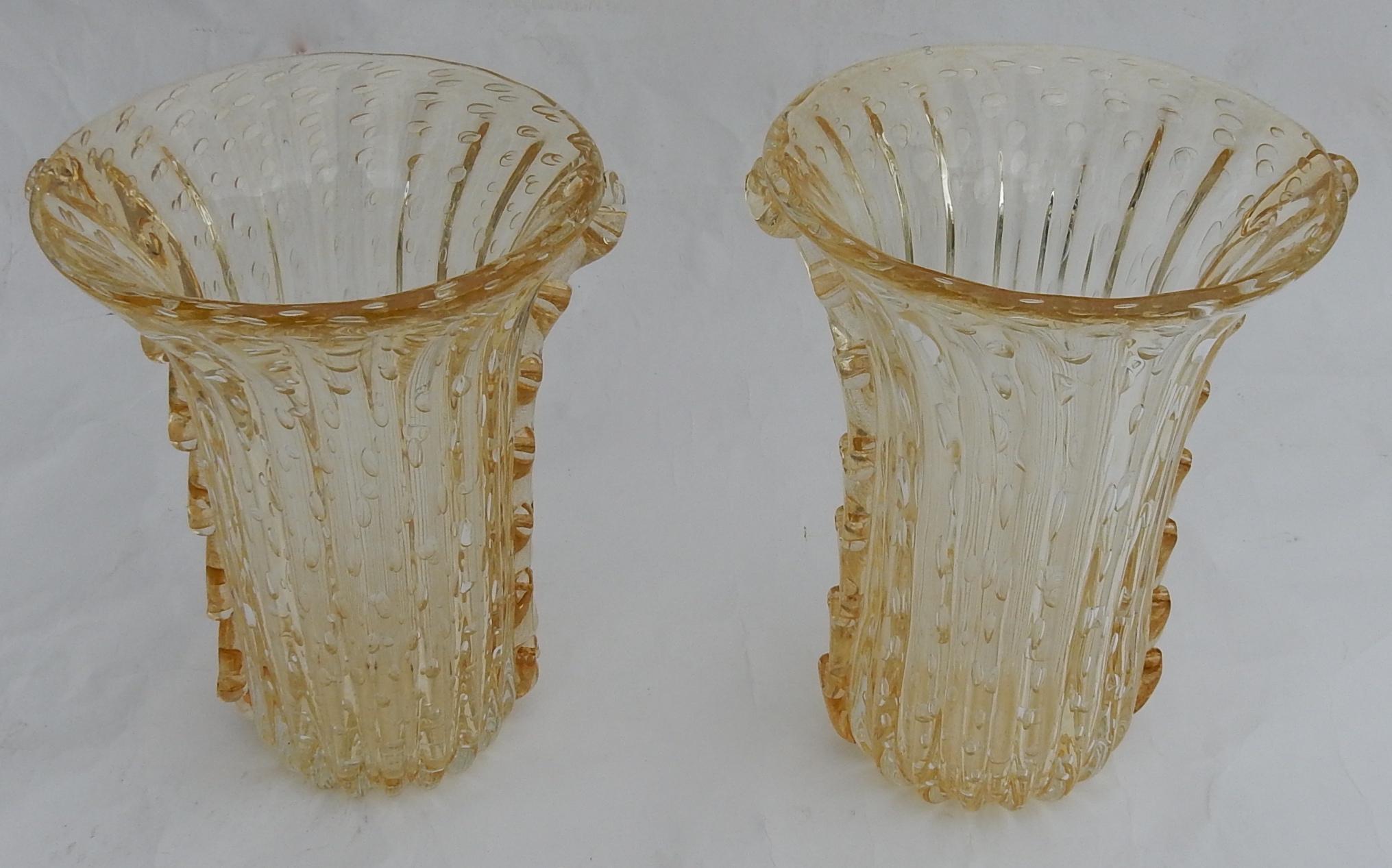 1970 ‘Pair of Vases or Similar, Murano Crystal and Gold, Signed Murano Toso 1