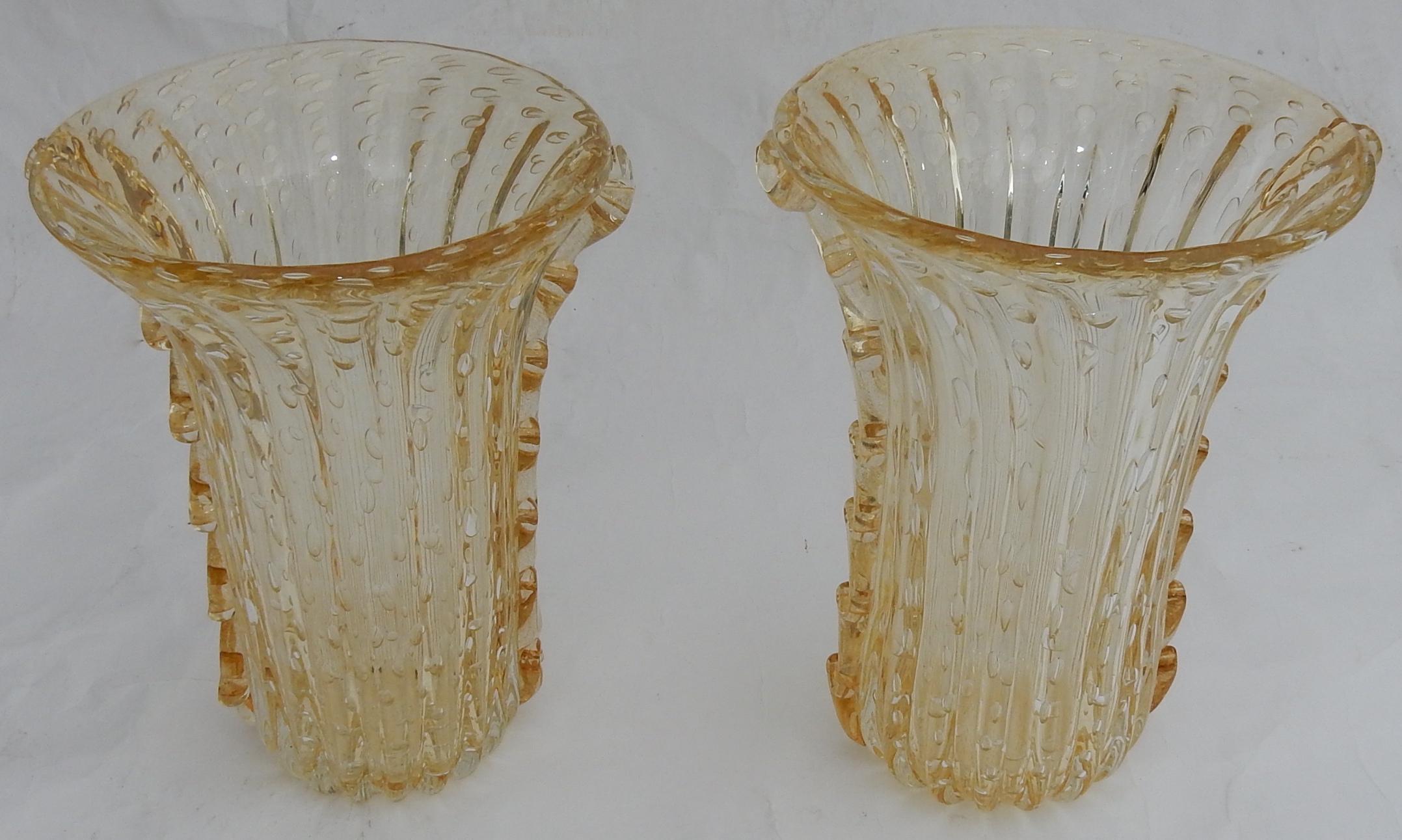1970 ‘Pair of Vases or Similar, Murano Crystal and Gold, Signed Murano Toso 2
