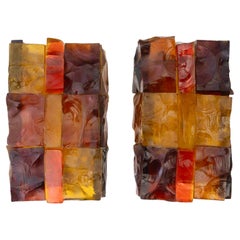1970 Pair of wall lights in colored glass signed Jean Simon Labret