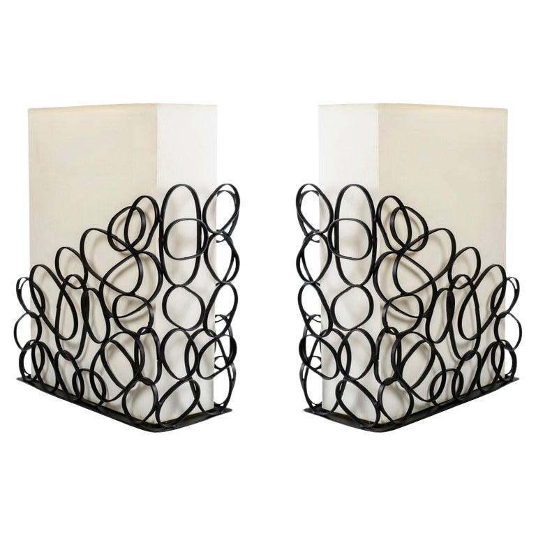 Paire de lampes en fer forgé de Roche Bobois, 1970