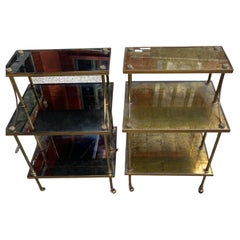 Vintage 1970′ Pair Shelves at 3 Levels in Staircase Maison Baguès in Brass