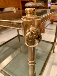 1970 Pair Spanish Faux Bamboo Brass and Smoked Glass Side Coffee Tables