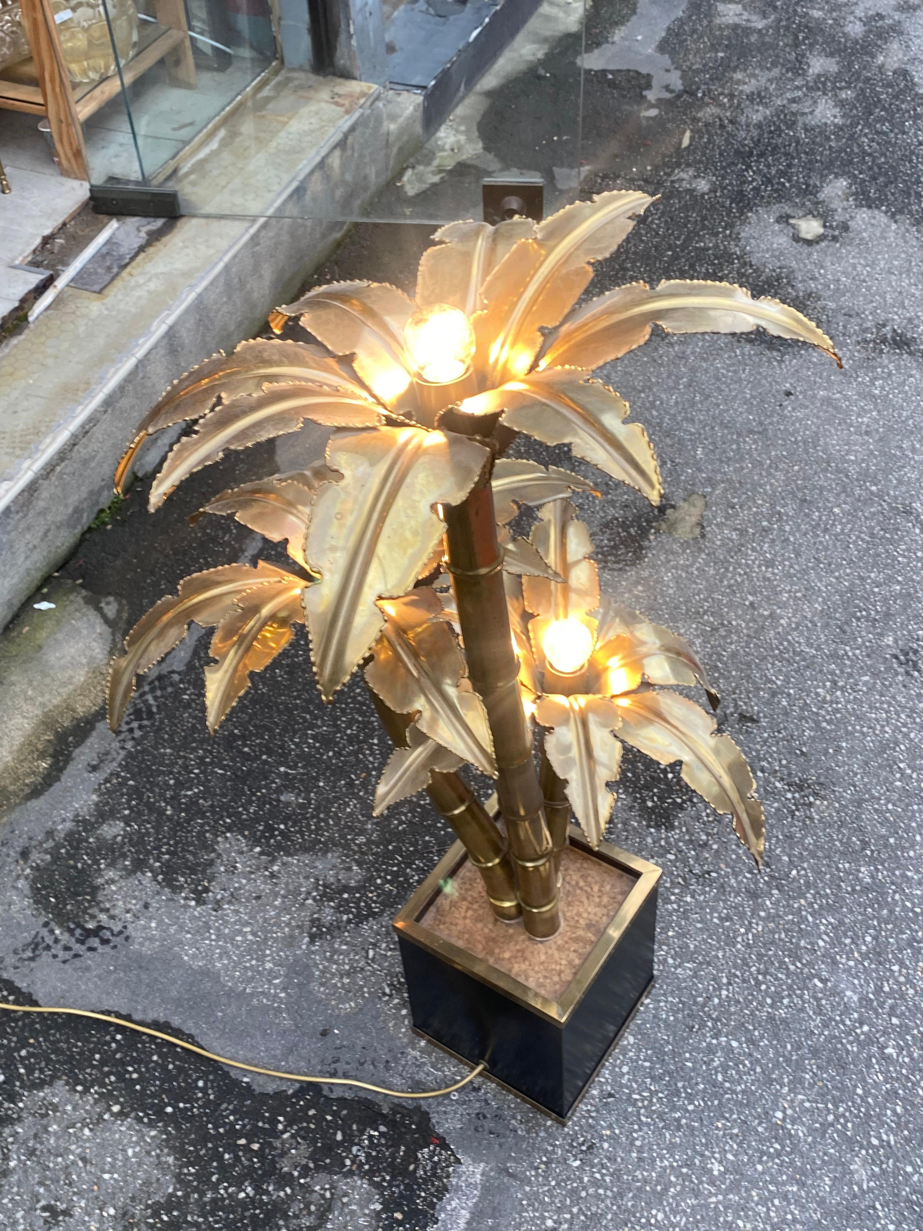 1970′ Lampada da terra a forma di palma, ottone di Barbier, Maison Jansen 3 teste H. H. 100 cm in vendita 5