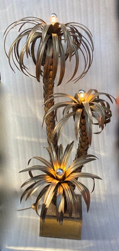Palmen-Stehlampe aus Messing und patiniertem Eisen im Stil von Maison Jansen, 1970