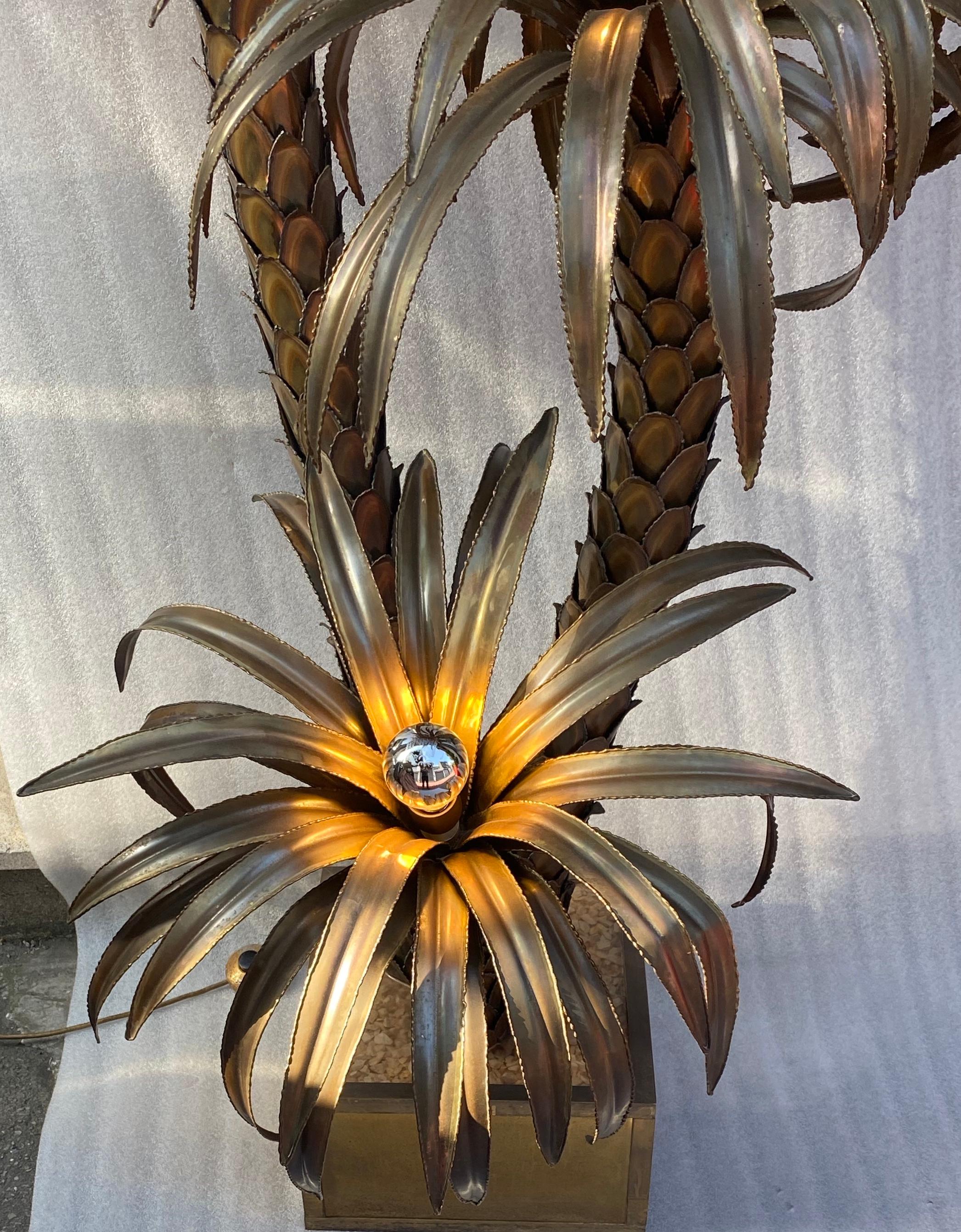 Palmen-Stehlampe aus Messing und patiniertem Eisen im Stil von Maison Jansen, 1970 (Brutalismus)