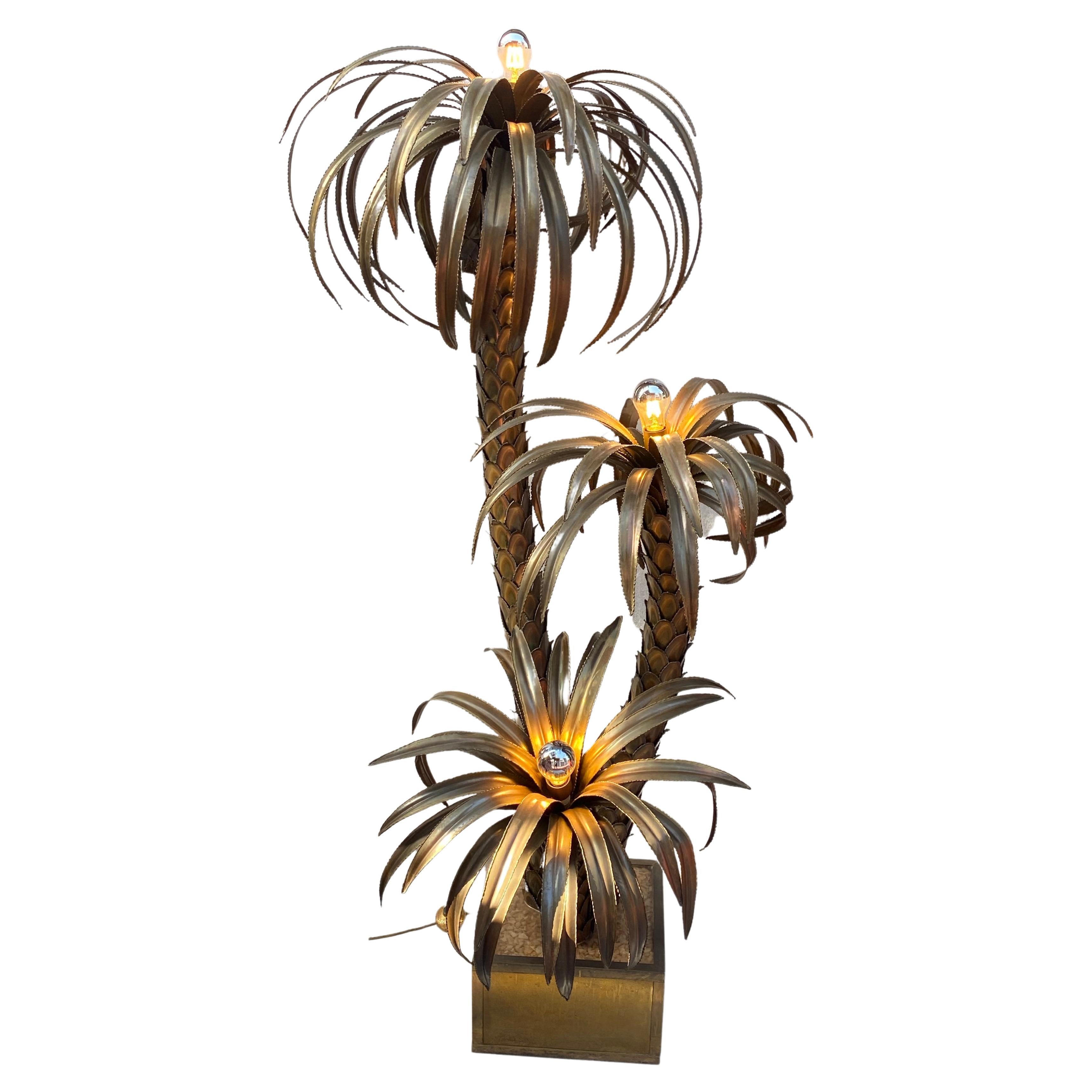 1970 “Palm Tree Floor Lamp in Brass and Patinated Iron Style Maison Jansen For Sale