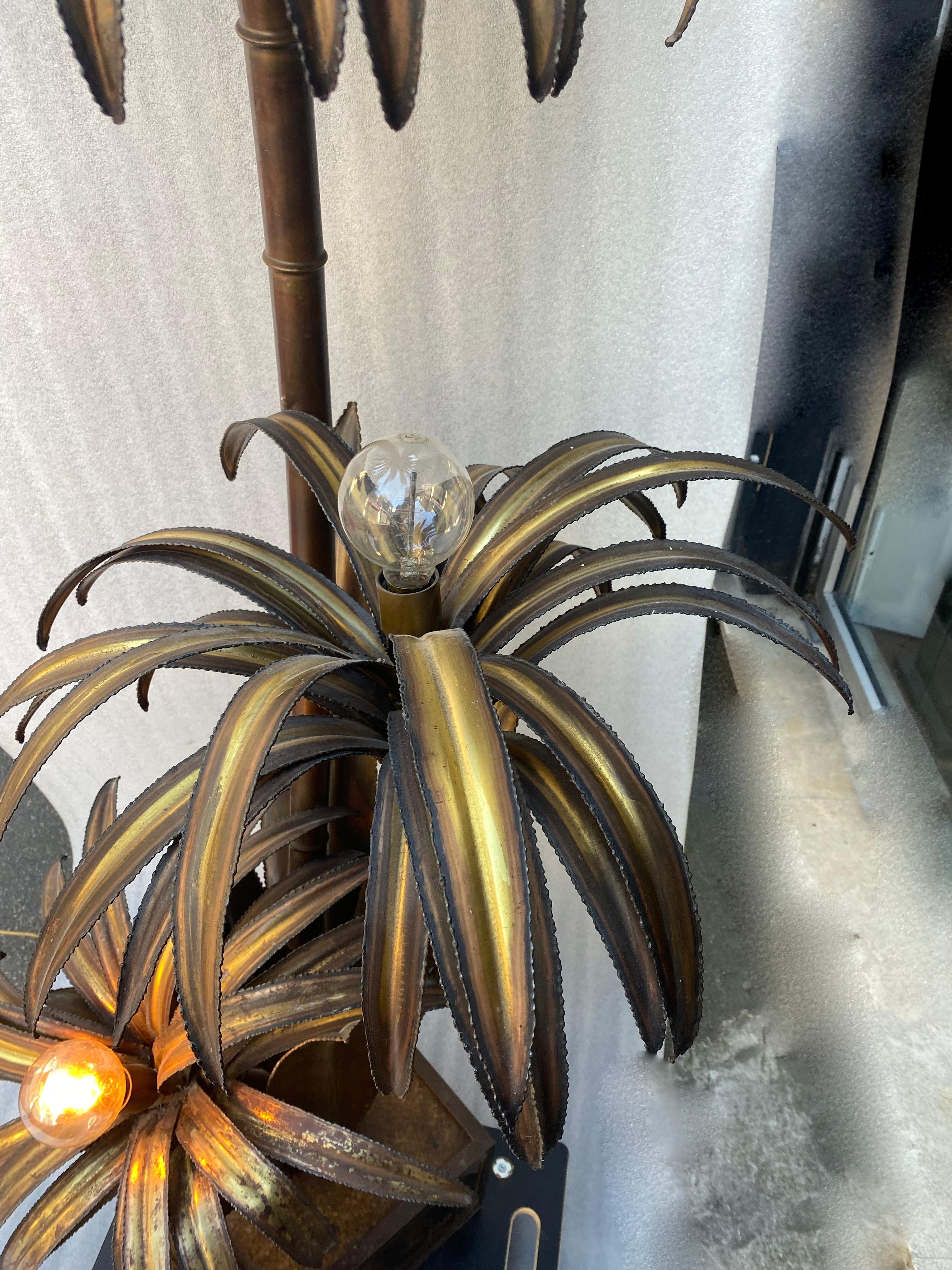 1970 “Palm Tree Floor Lamp in Brass Maison Jansen 3 Heads In The Style Brutalist For Sale 3