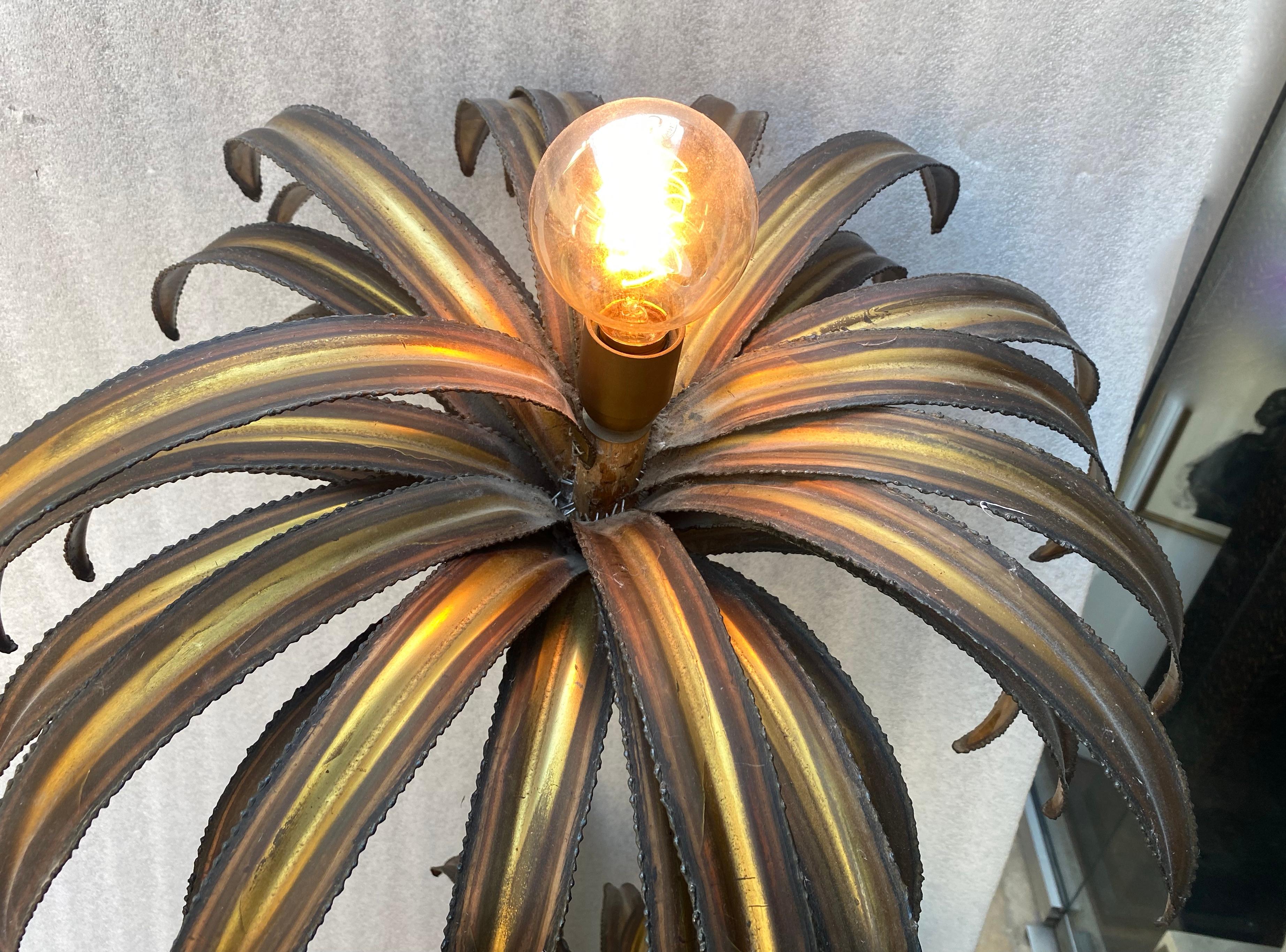 1970 “Palm Tree Floor Lamp in Brass Maison Jansen 3 Heads In The Style Brutalist For Sale 4