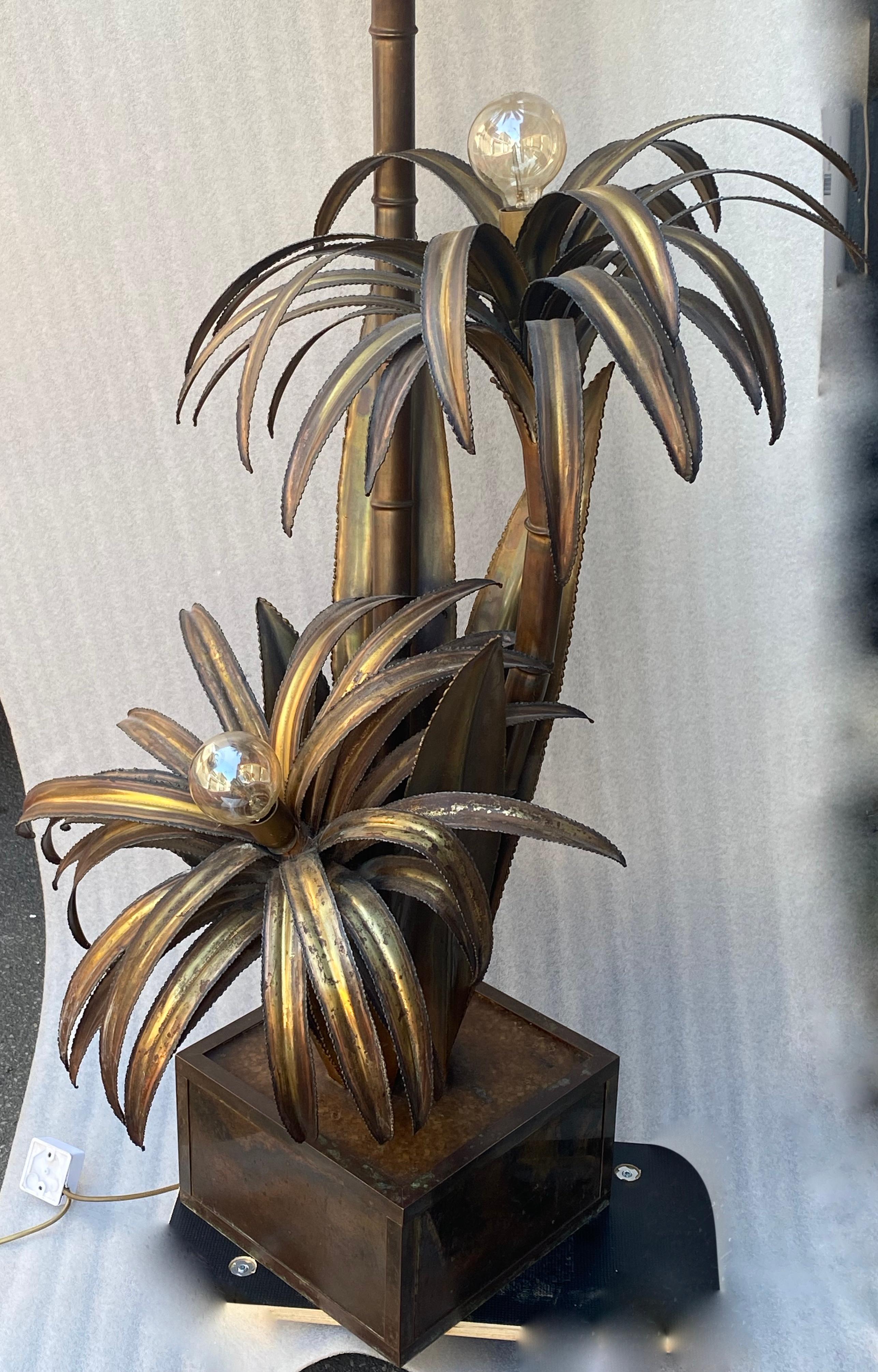 French 1970 “Palm Tree Floor Lamp in Brass Maison Jansen 3 Heads In The Style Brutalist For Sale