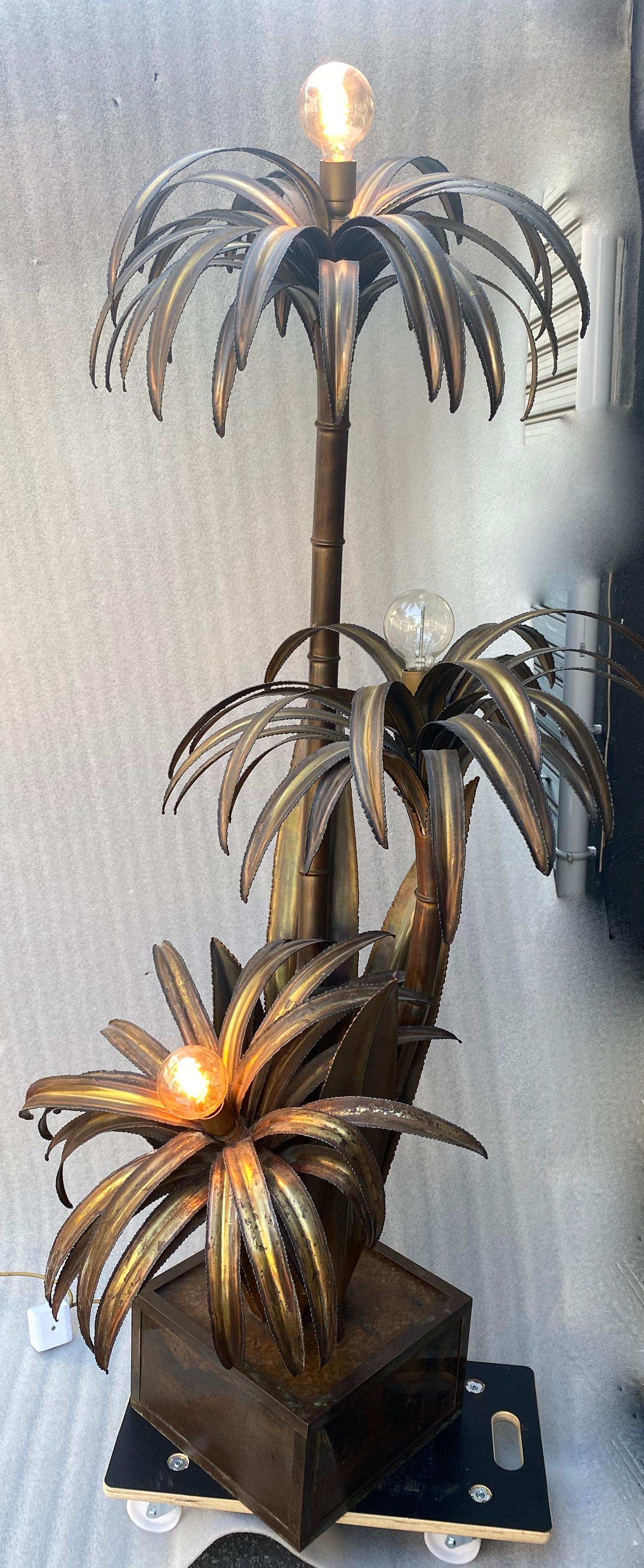 1970 “Palm Tree Floor Lamp in Brass Maison Jansen 3 Heads In The Style Brutalist For Sale 1