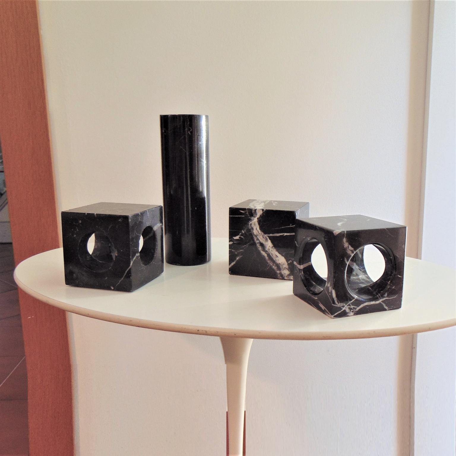 1970 Paperweights, Bookends, Vase Black Marquinia Marble for Sormani, Italy 11