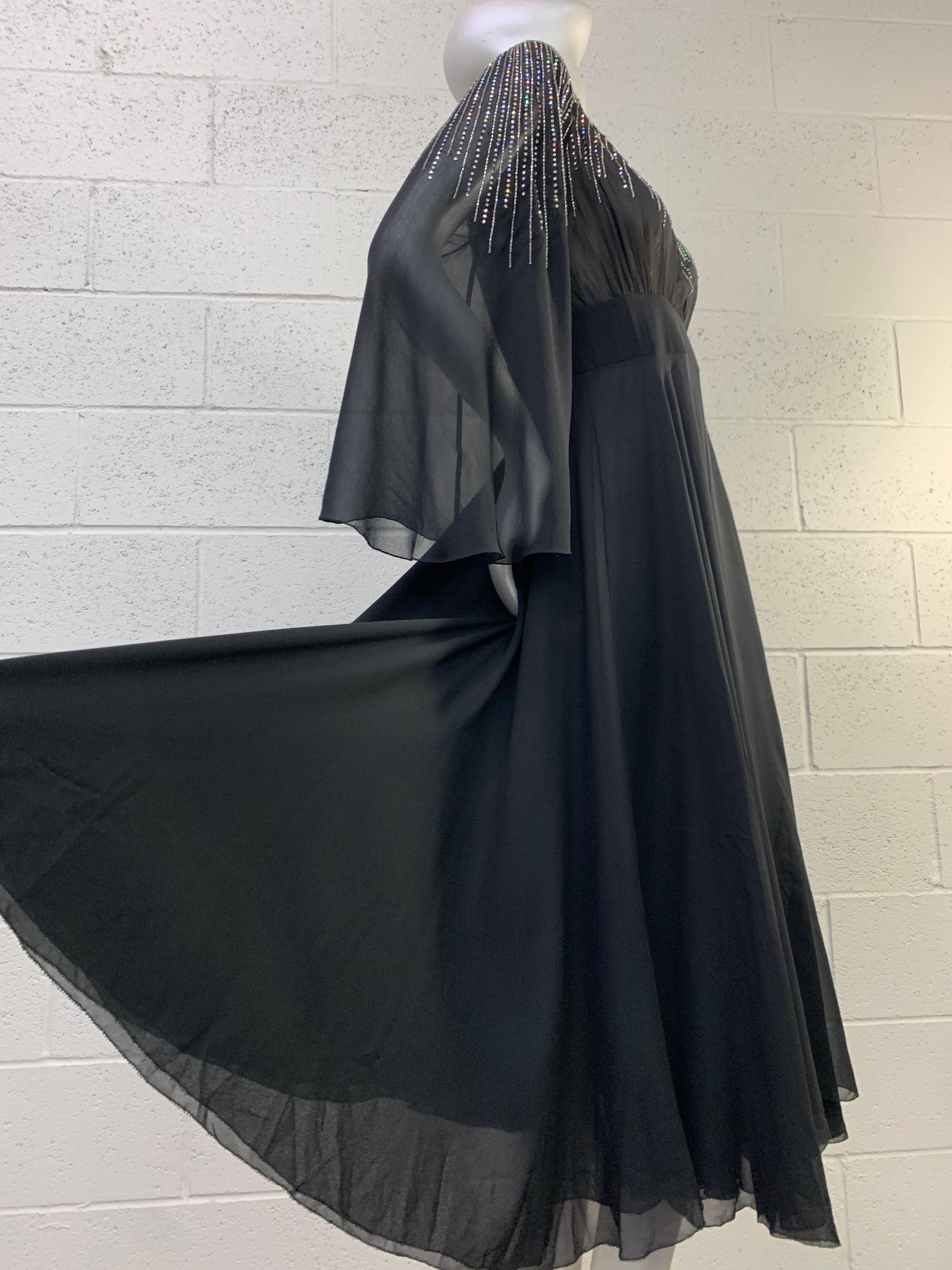 1970 Pauline Trigere Black Silk Chiffon 30s-Inspired Dress w/ Beaded Starburst For Sale 9