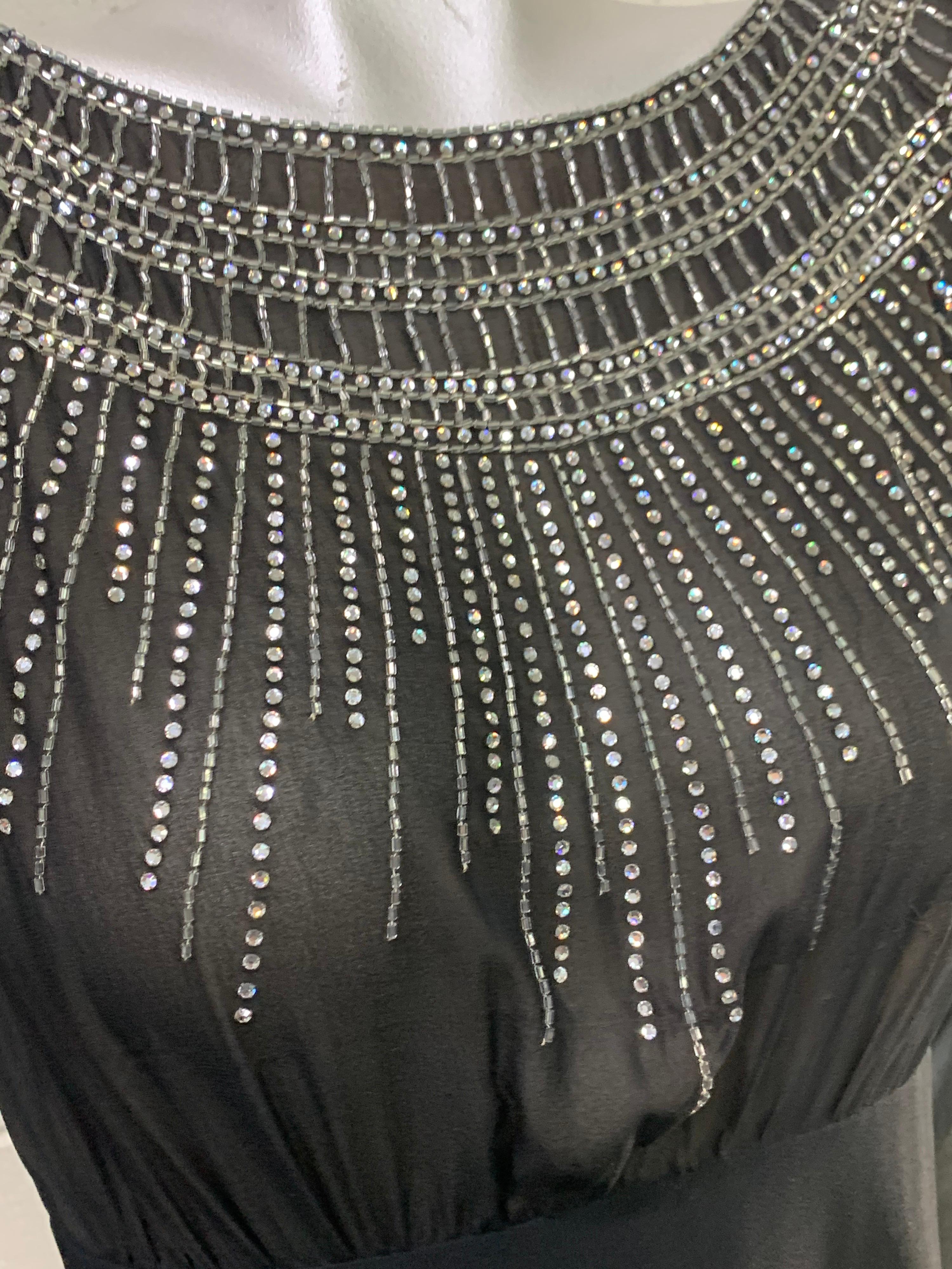 1970 Pauline Trigere Black Silk Chiffon 30s-Inspired Dress w/ Beaded Starburst For Sale 13