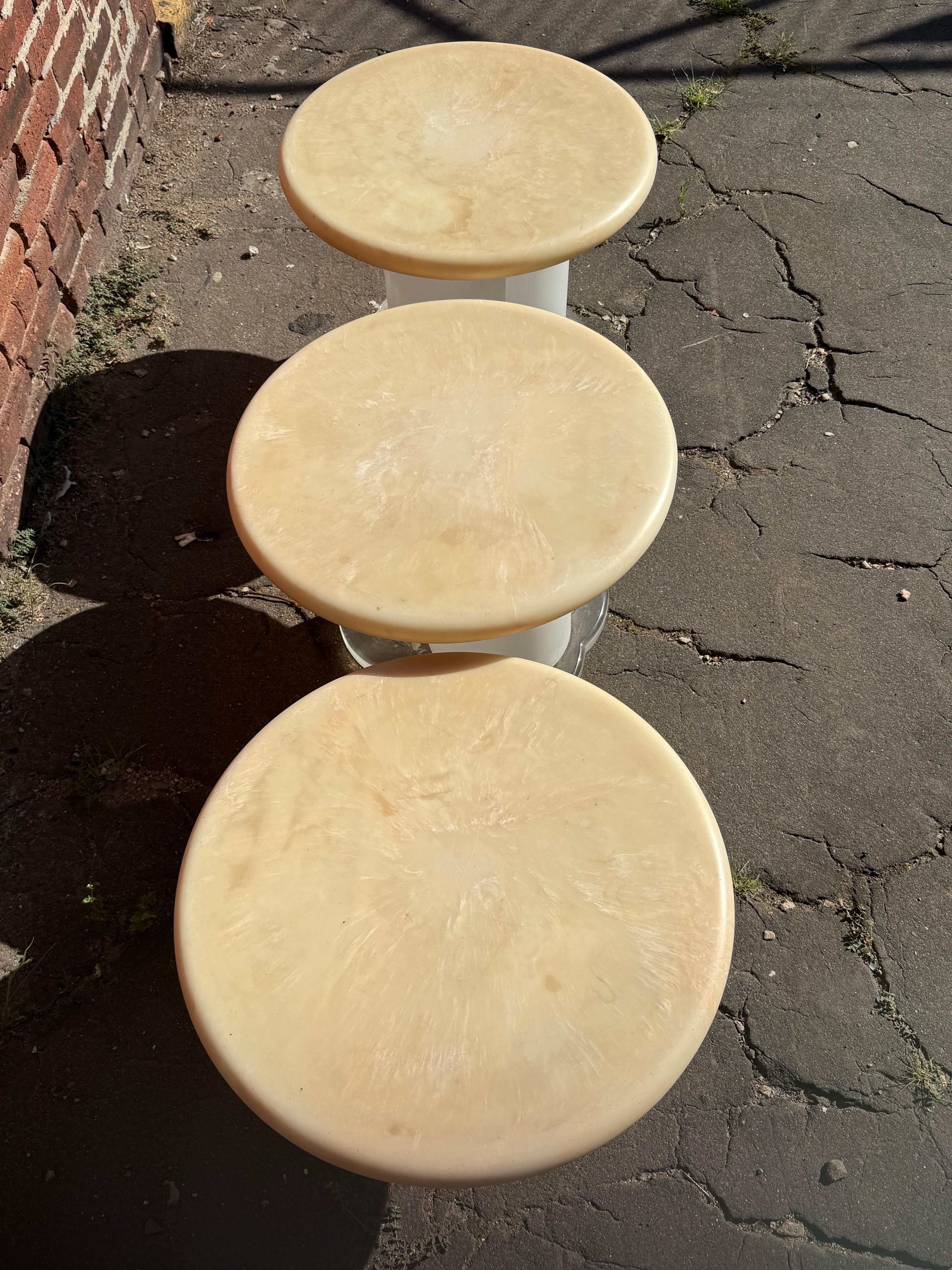 American 1970 Peach Raisin Mushroom Lucite Base Set of 3 For Sale