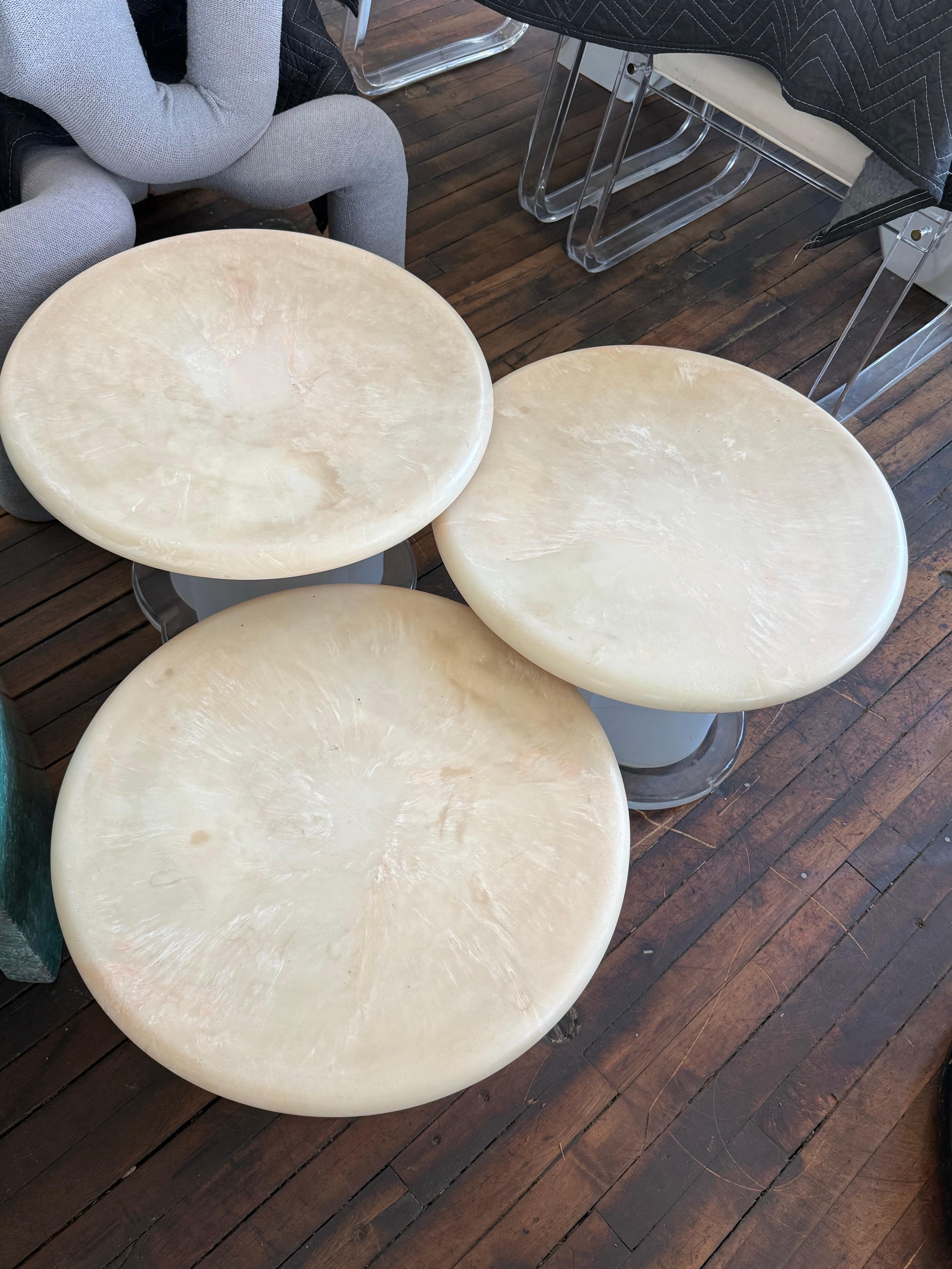 Late 20th Century 1970 Peach Raisin Mushroom Lucite Base Set of 3 For Sale