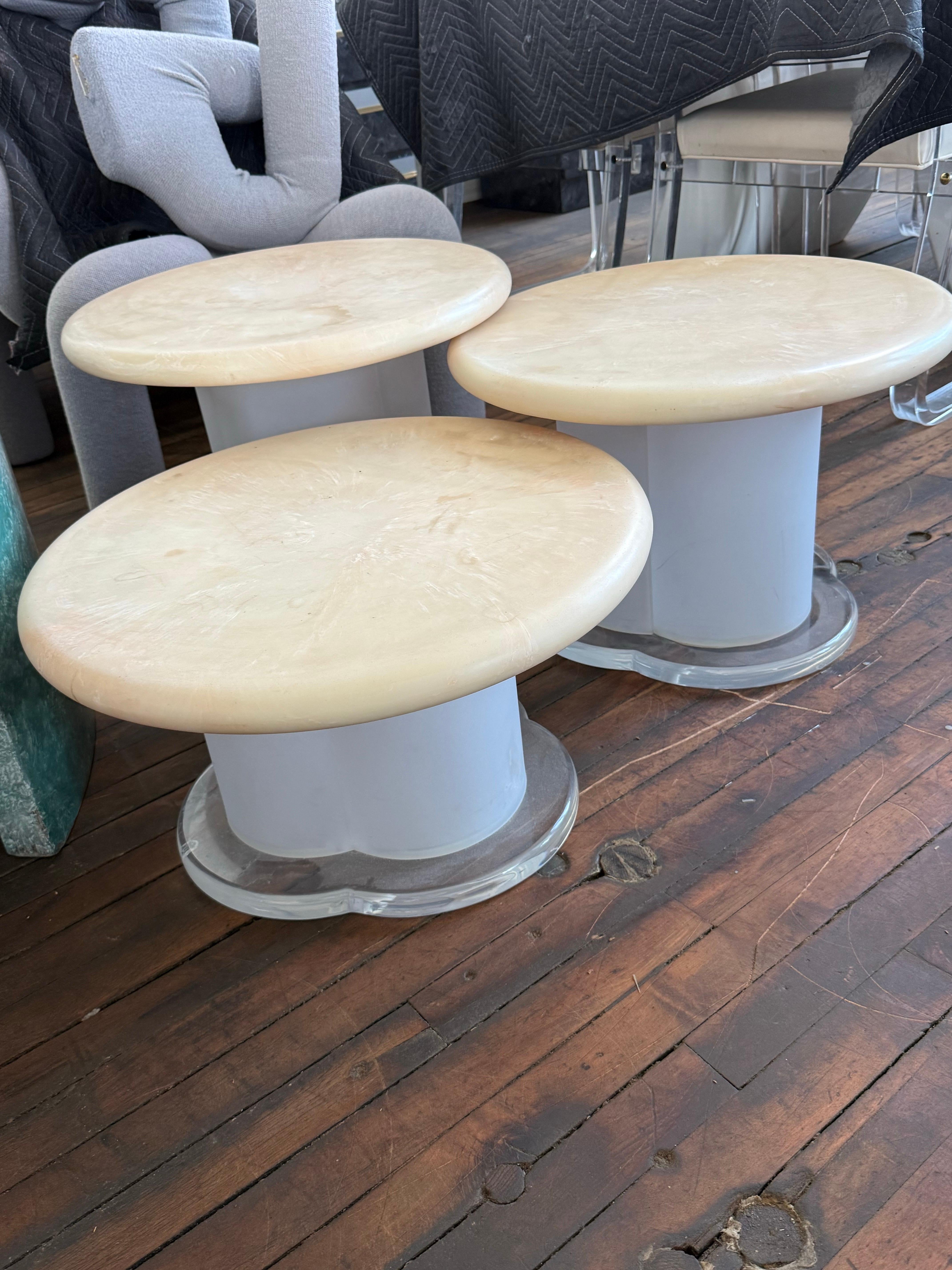 Acrylic 1970 Peach Raisin Mushroom Lucite Base Set of 3 For Sale