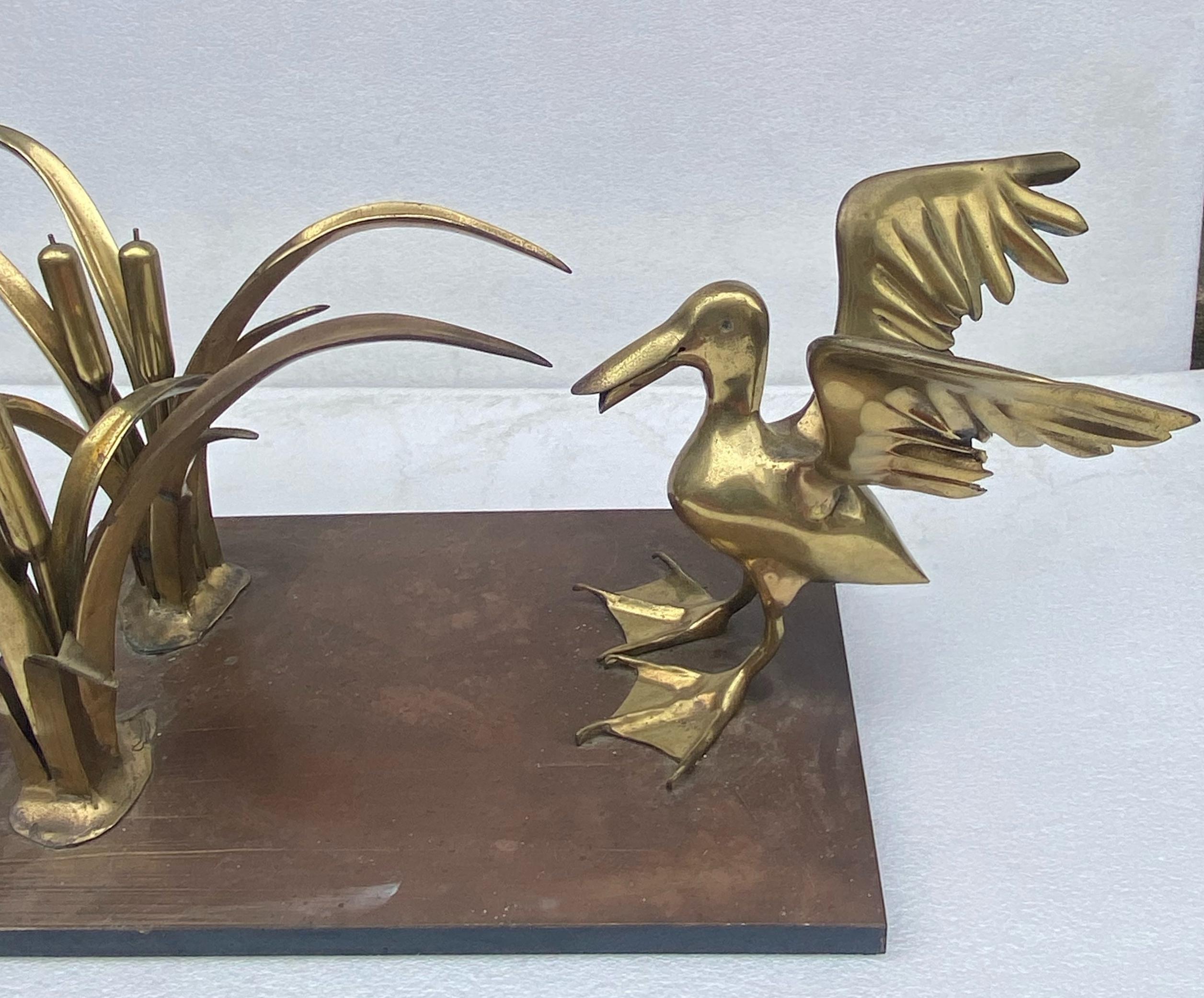 1970 ‘Pelican and Reed Coffee Table in Bronze by Christian Techoueyres In Fair Condition For Sale In Paris, FR