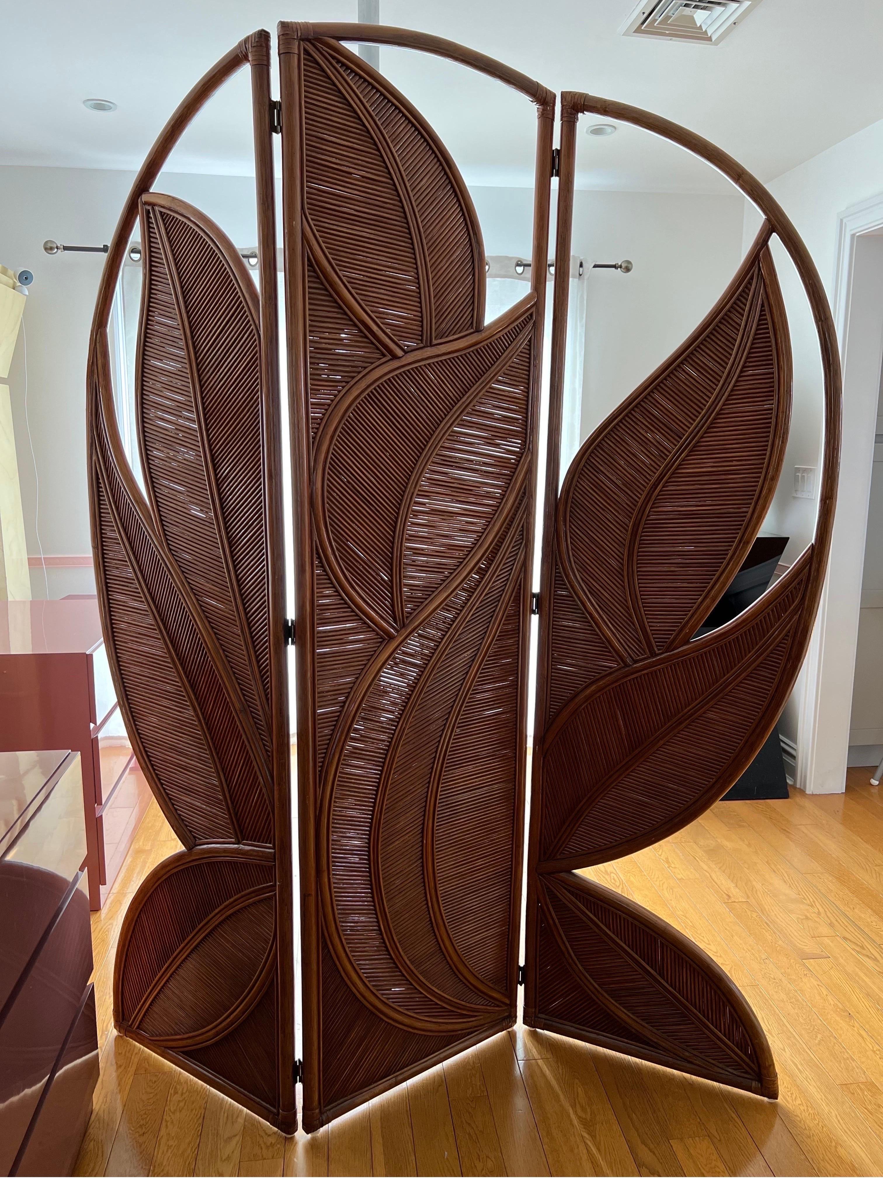 1970 Pencil Reed Rattan Room Divider in the Style of Gabrielle Crespi.

Owner bought this beautiful room divider back in 1970 and has kept this in its original shape as best as they could. Overall amazing vintage condition. The wood stain color is