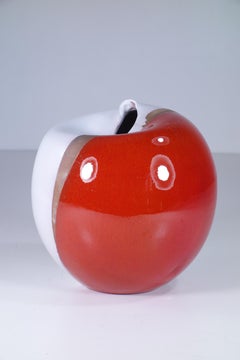 1970 Pino Castagna Italian Studio Ceramic Red White Sculpture Vase