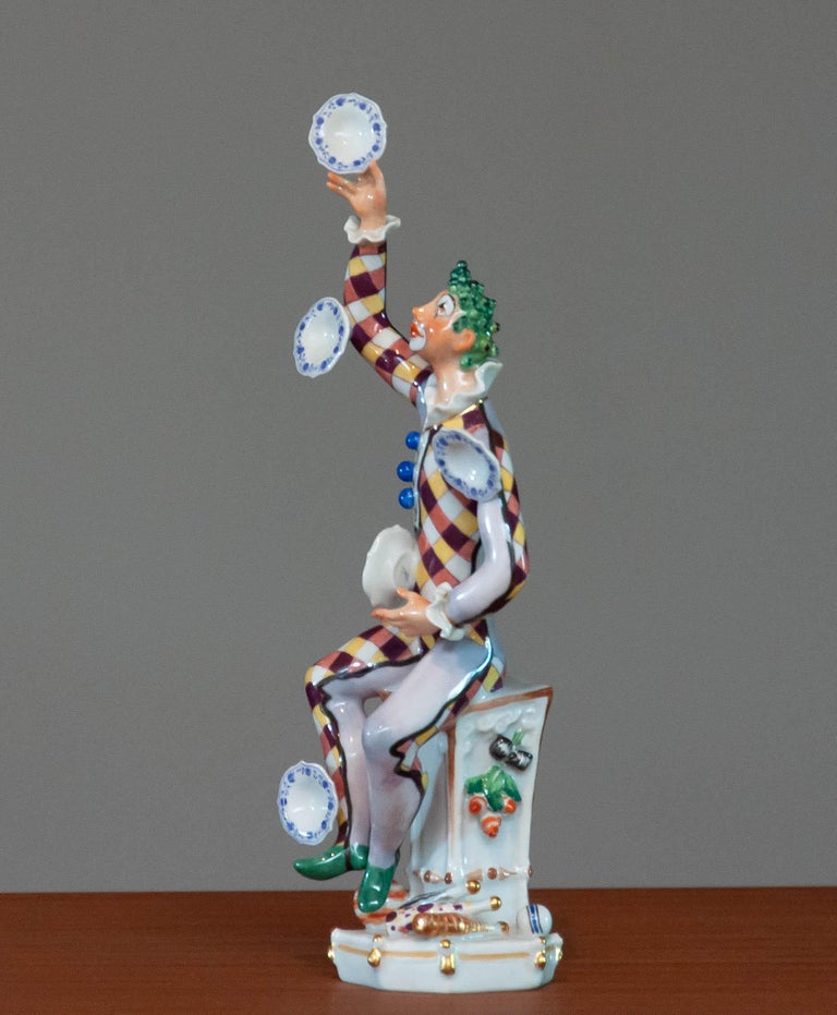 Rococo Revival 1970 Porcelain Meissen Statue 'the Juggler' by Peter Strang for Franklin MInt For Sale