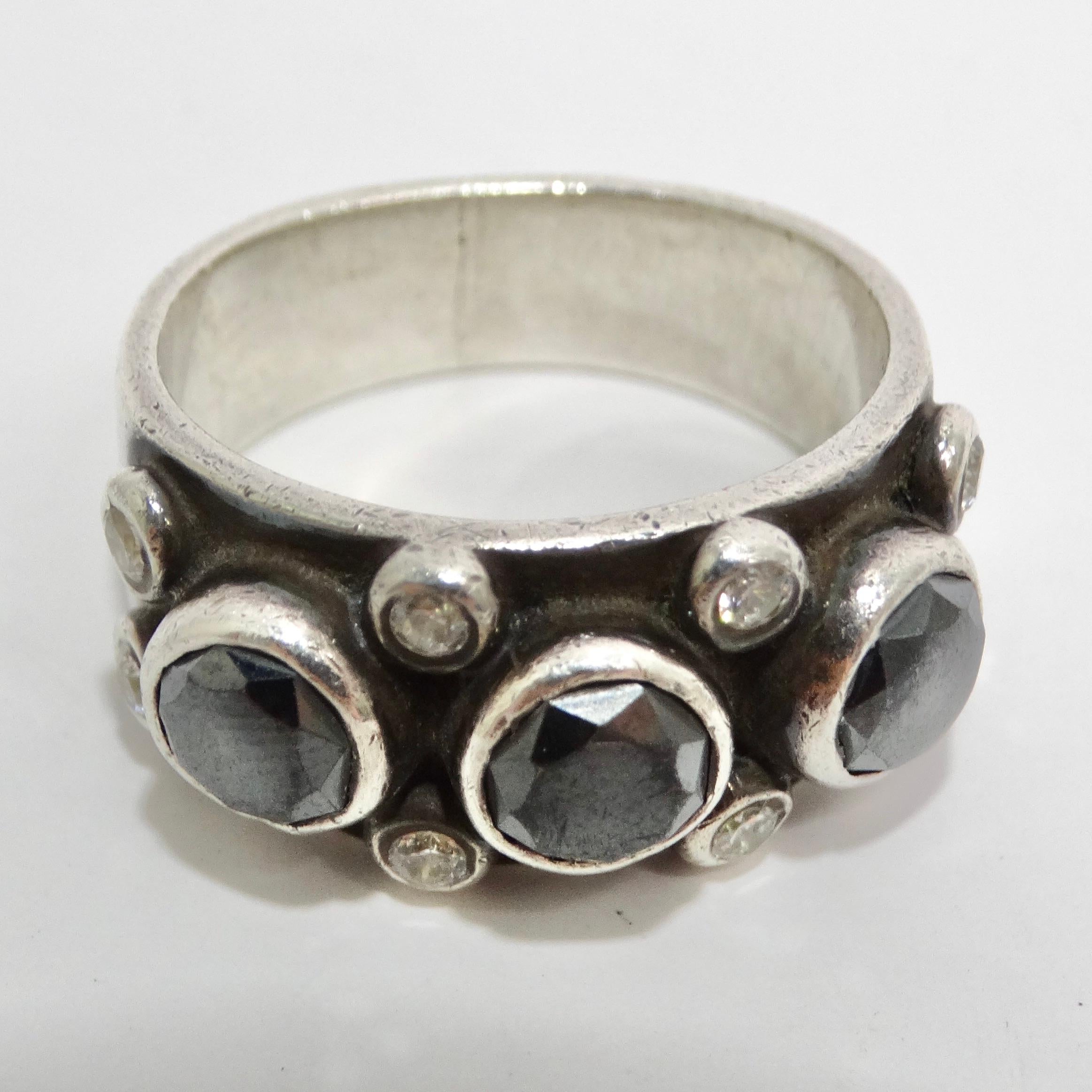 1970 Ring aus reinem Silber Synthetischem Diamanten im Angebot 1