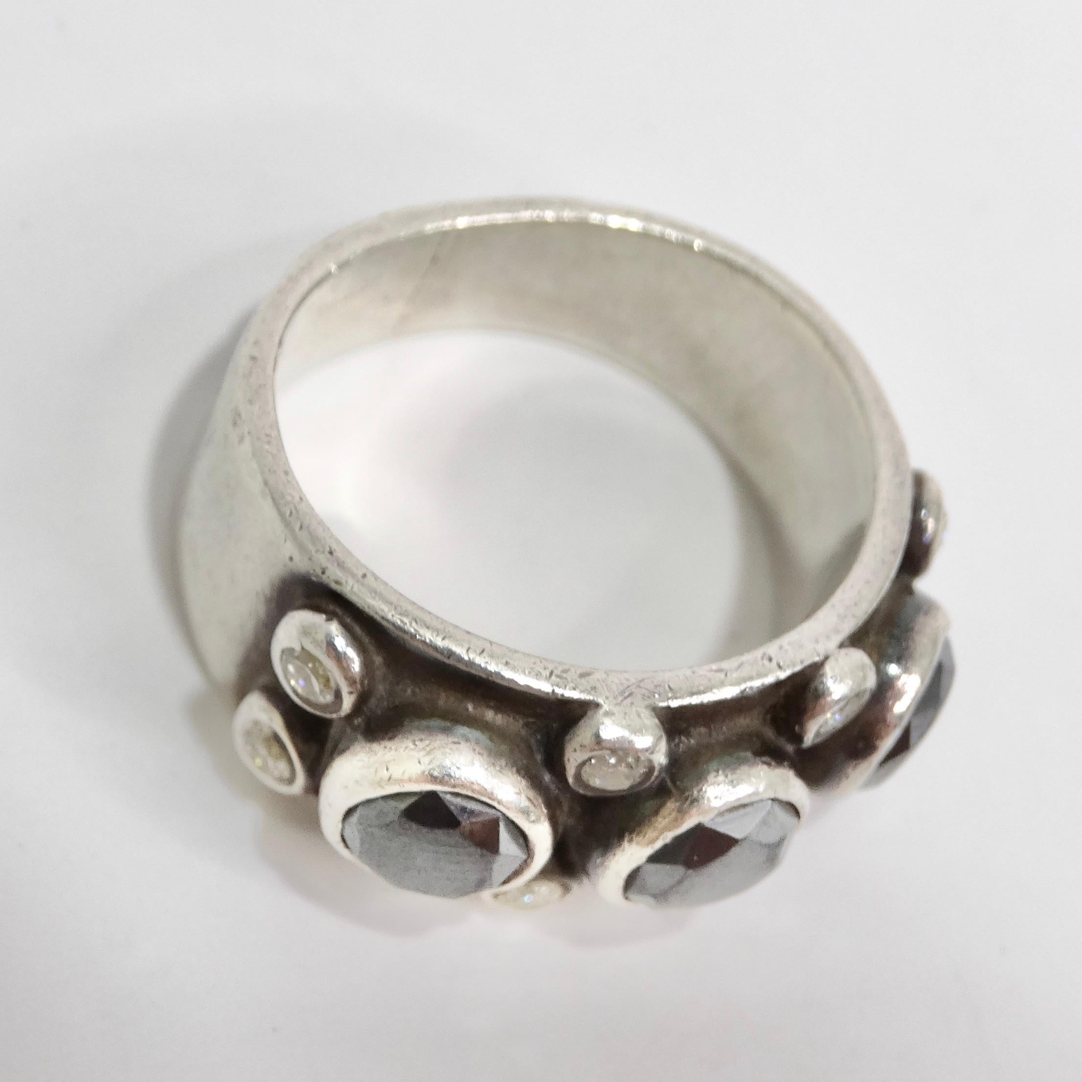 1970 Ring aus reinem Silber Synthetischem Diamanten im Angebot 2
