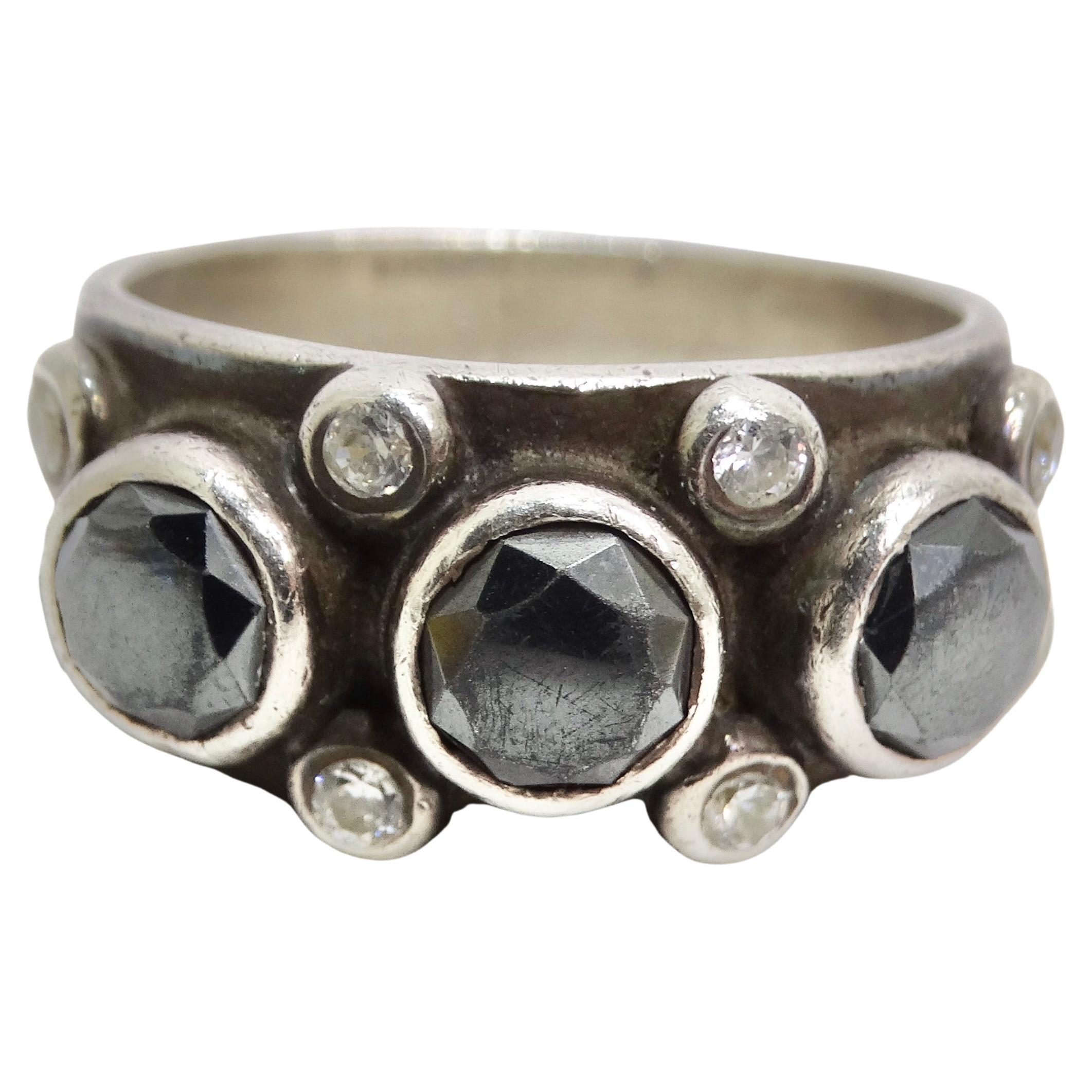 1970 Ring aus reinem Silber Synthetischem Diamanten im Angebot