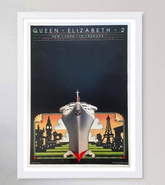 1970 Queen Elizabeth 2 Transatlantic Original Vintage Poster