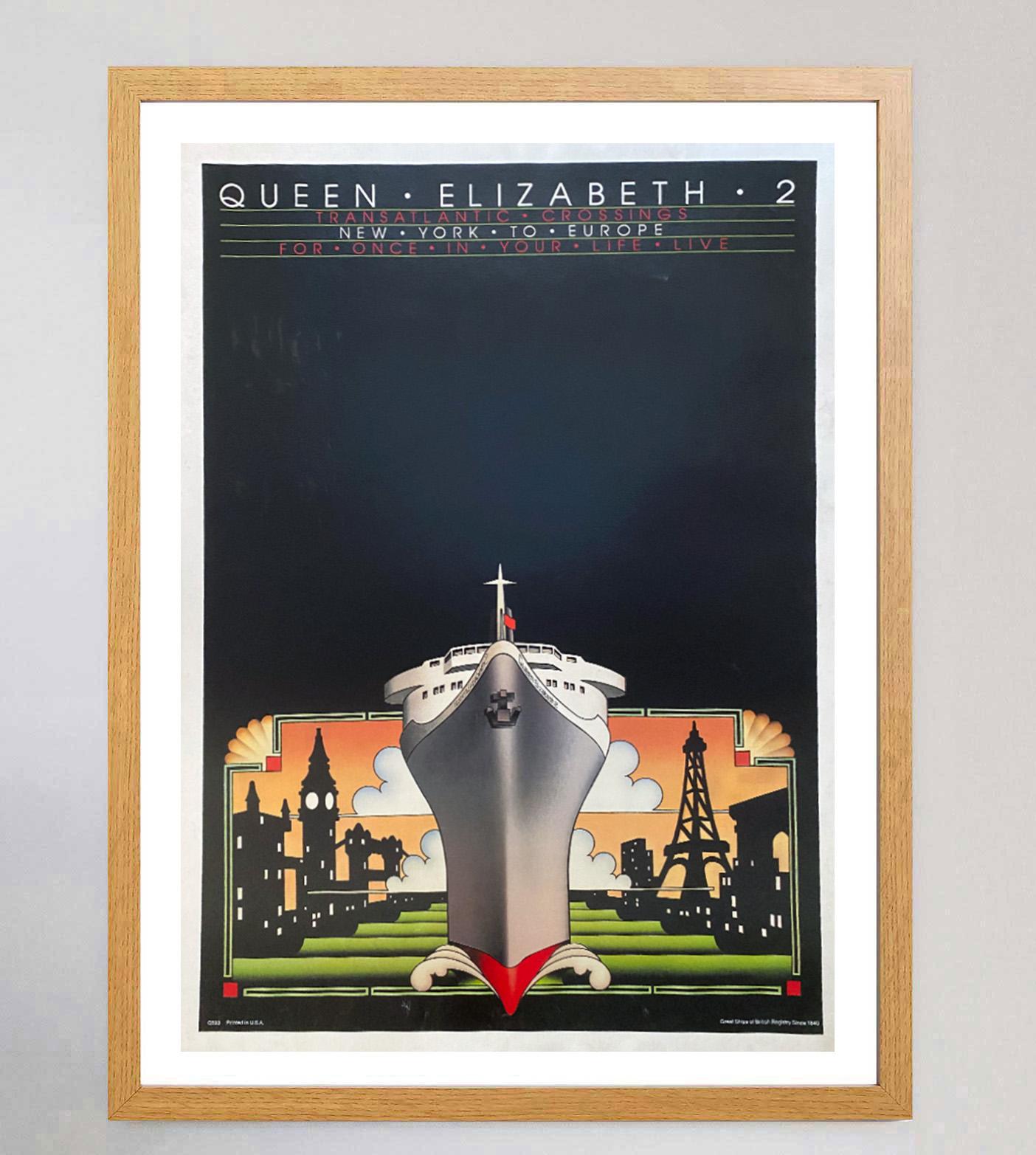 American 1970 Queen Elizabeth 2 Transatlantic Original Vintage Poster For Sale