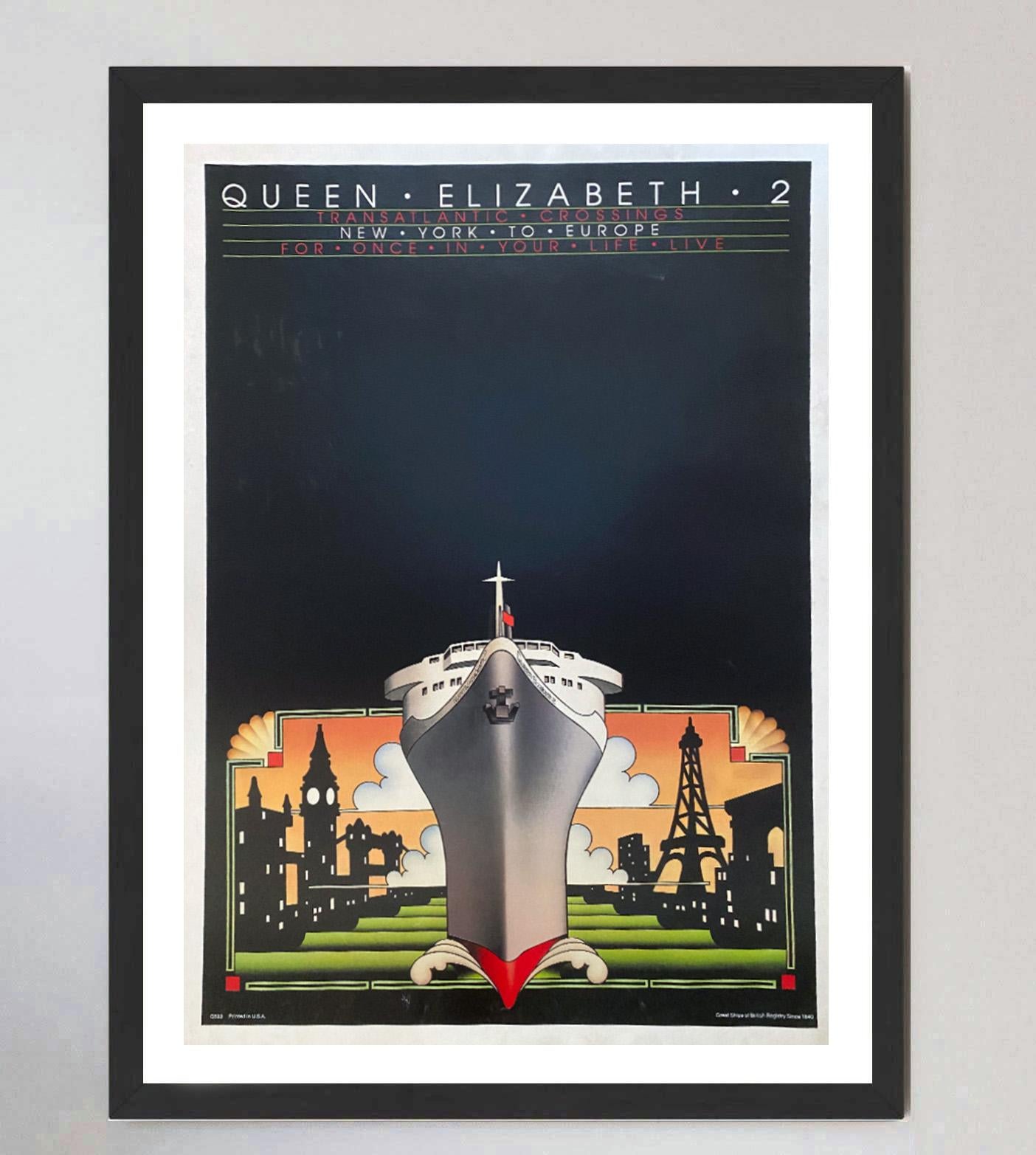 Late 20th Century 1970 Queen Elizabeth 2 Transatlantic Original Vintage Poster For Sale