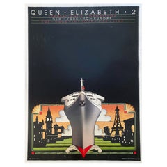 1970 Queen Elizabeth 2 Transatlantik Original Vintage Poster