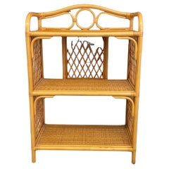 1970 Rattan and Wicker Shelf with Diamond Lattice Sides and Circle motif
