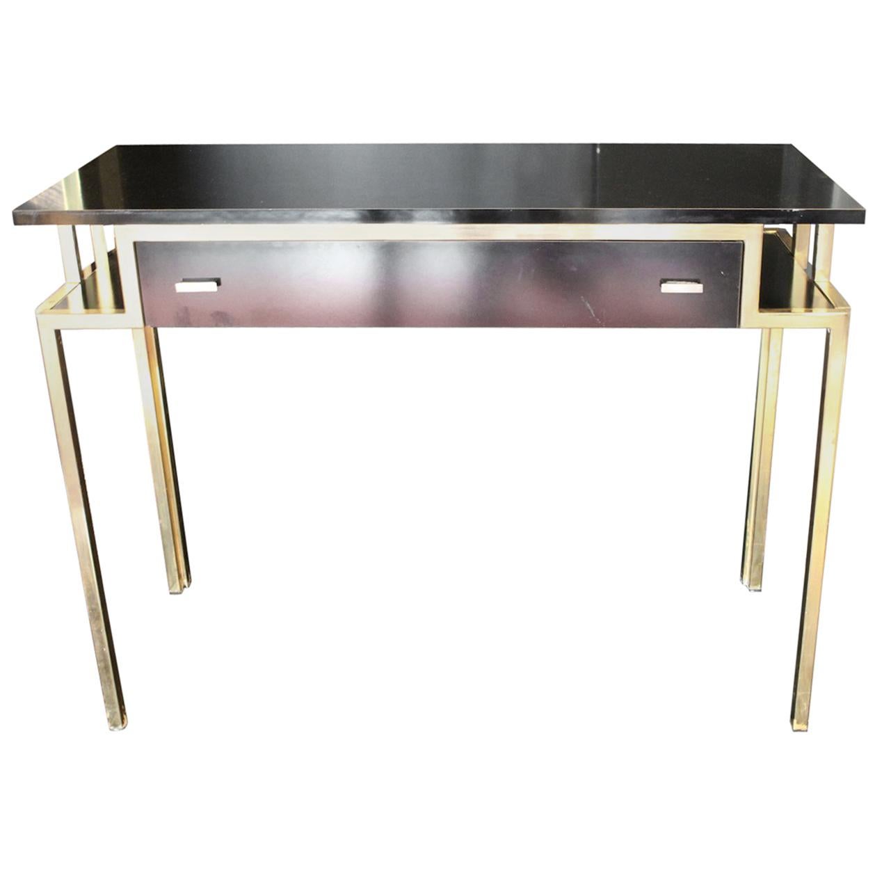 1970 Rectangular Writing Desk / Console in Laminate and Brass Finishes