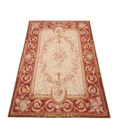 1970 Red and Beige Aubussom Rug or Carpet French Style Hand Knotted Wool