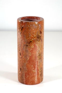 Vase cylindrique italien en travertin rouge de 1970