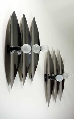 1970 Reggiani Space Age Italian Design Chrome 2 Sconces Modern Wall Lamps