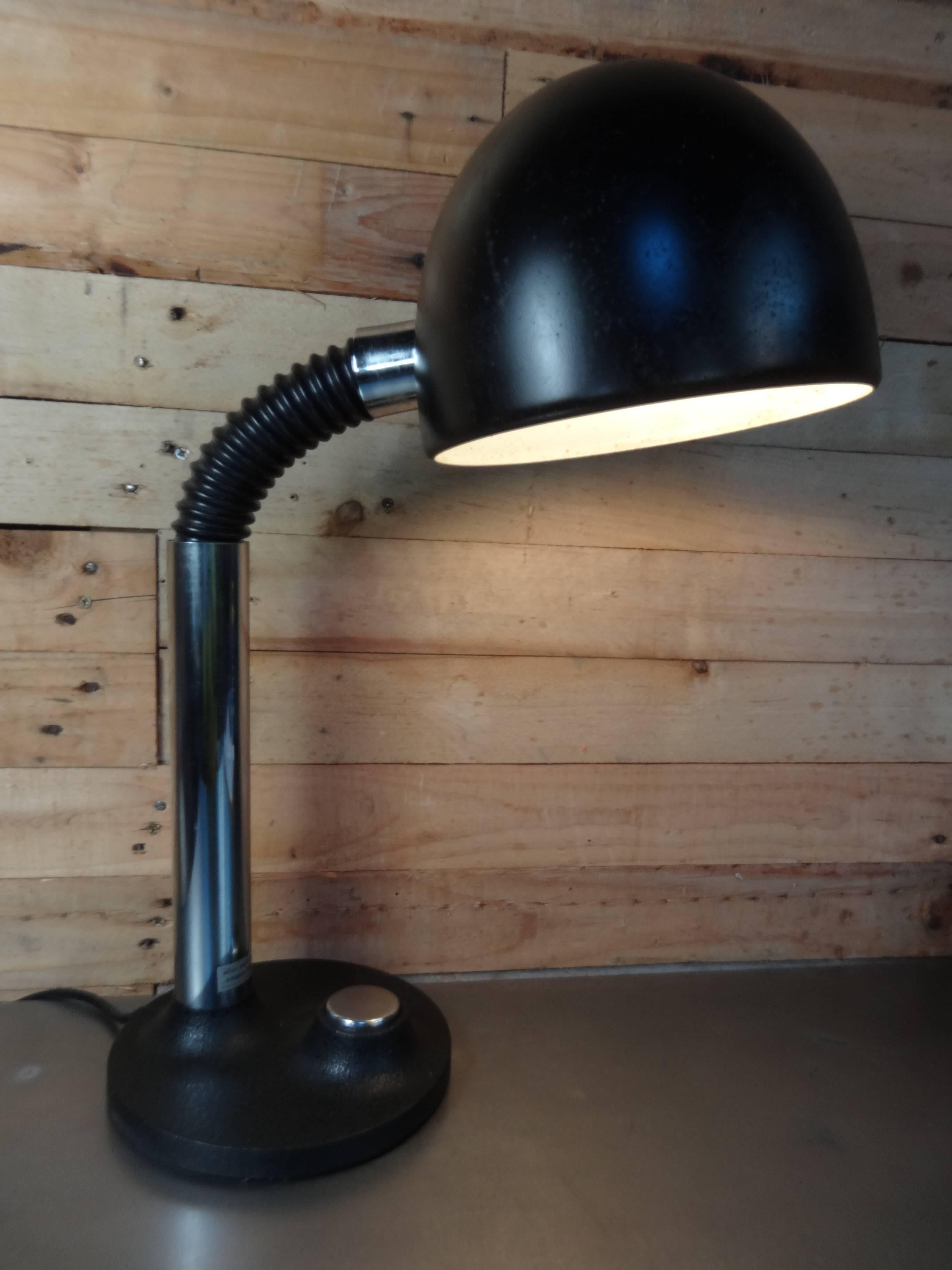 Mid-Century Modern 1970 Retro Vintage Black Metal and Chrome Industrial Table or Desk Light For Sale