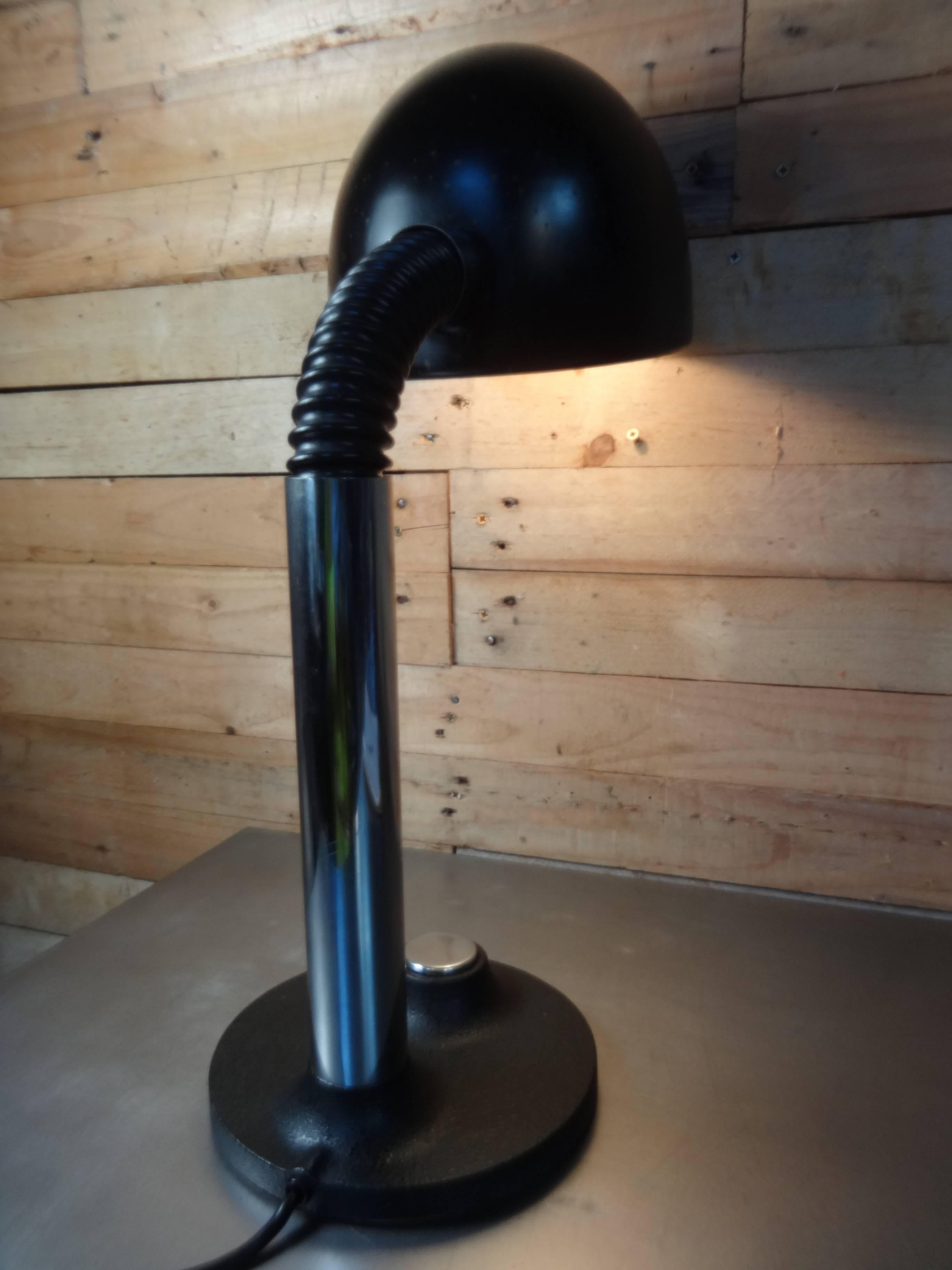 Dutch 1970 Retro Vintage Black Metal and Chrome Industrial Table or Desk Light For Sale