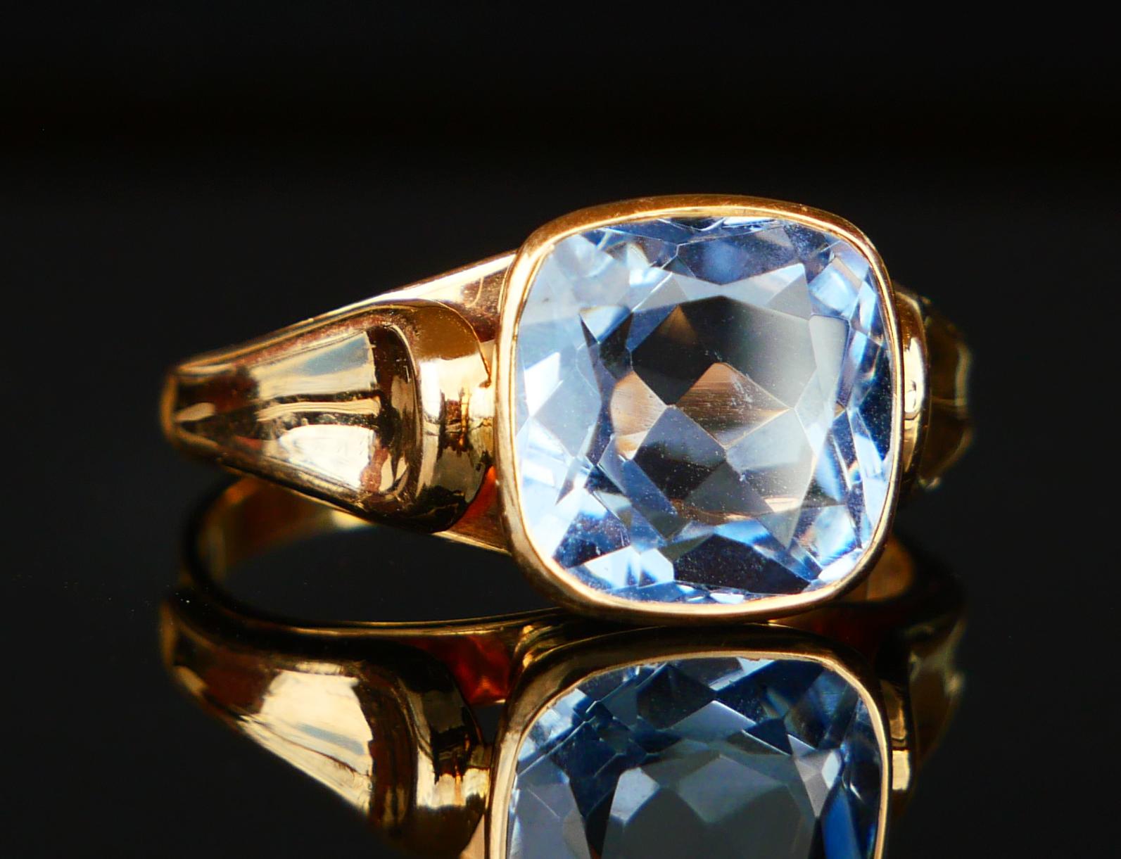 1970 Ring natural 4ct Aquamarine solid 18K Gold Ø6.25 US / 3.3 gr For Sale 5